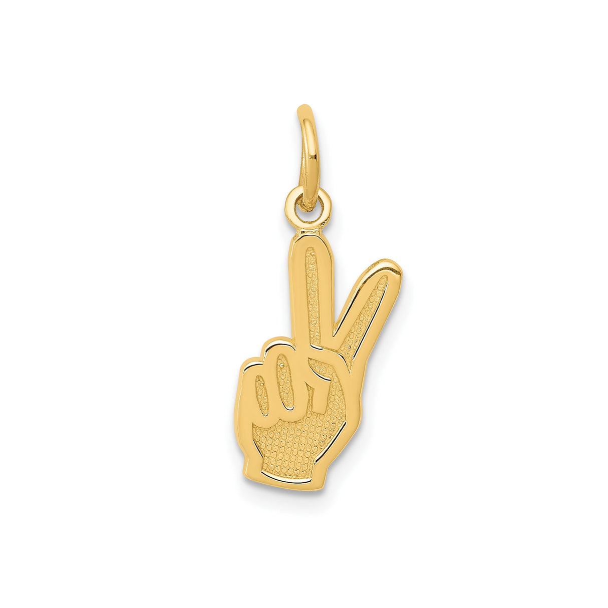 14k Yellow Gold Peace Hand Pendant with Textured Background, Unisex Symbolic Jewelry Charm