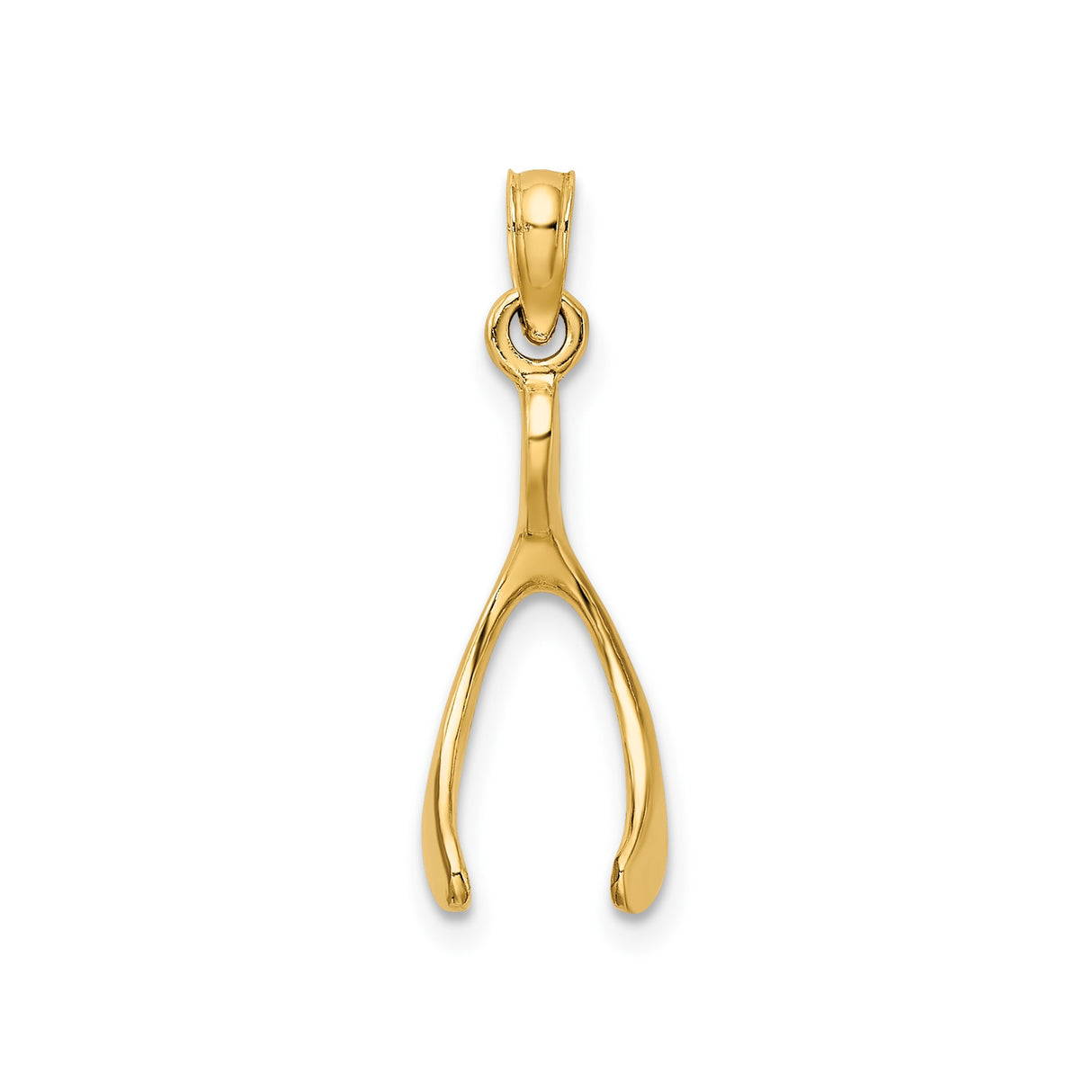 14k Yellow Gold Wishbone Pendant, Polished Luck and Hope Symbol Charm for Women