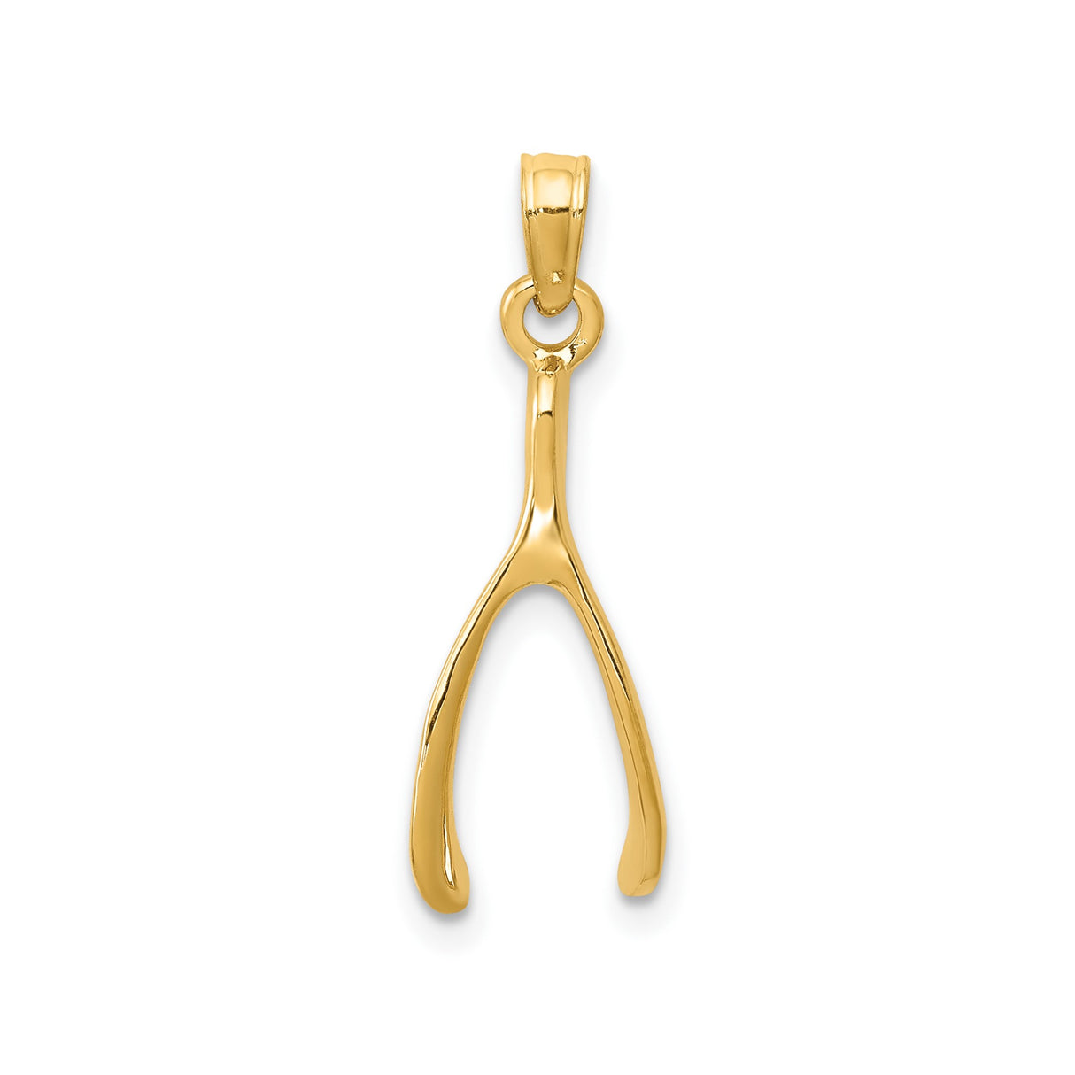 14k Yellow Gold Wishbone Pendant, Polished Luck and Hope Symbol Charm for Women