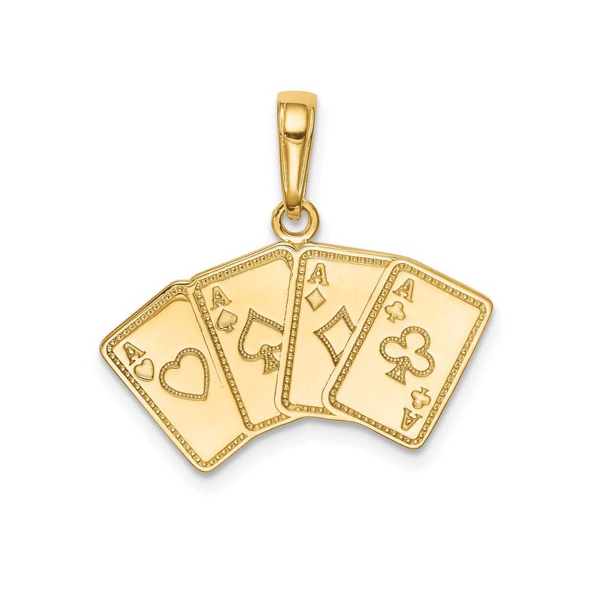 14k Yellow Gold Four Aces Card Pendant, Playing Card Fan Charm, Casino Poker Theme
