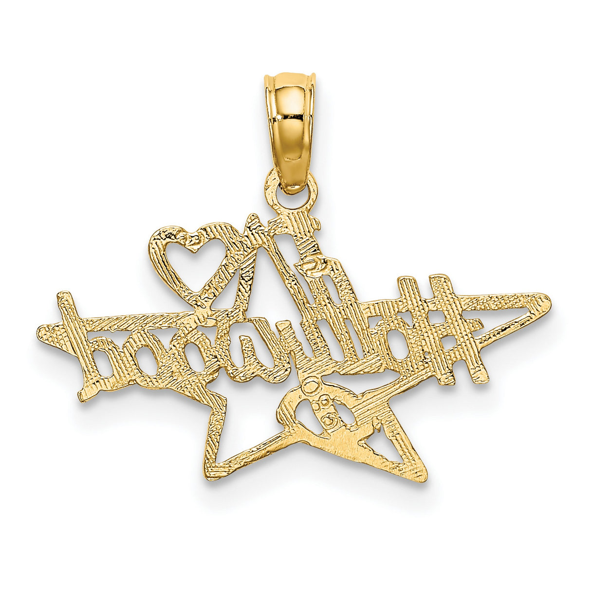 14k Yellow Gold Pendant, I Love Hollywood Star Design, Unisex Pop Culture Charm
