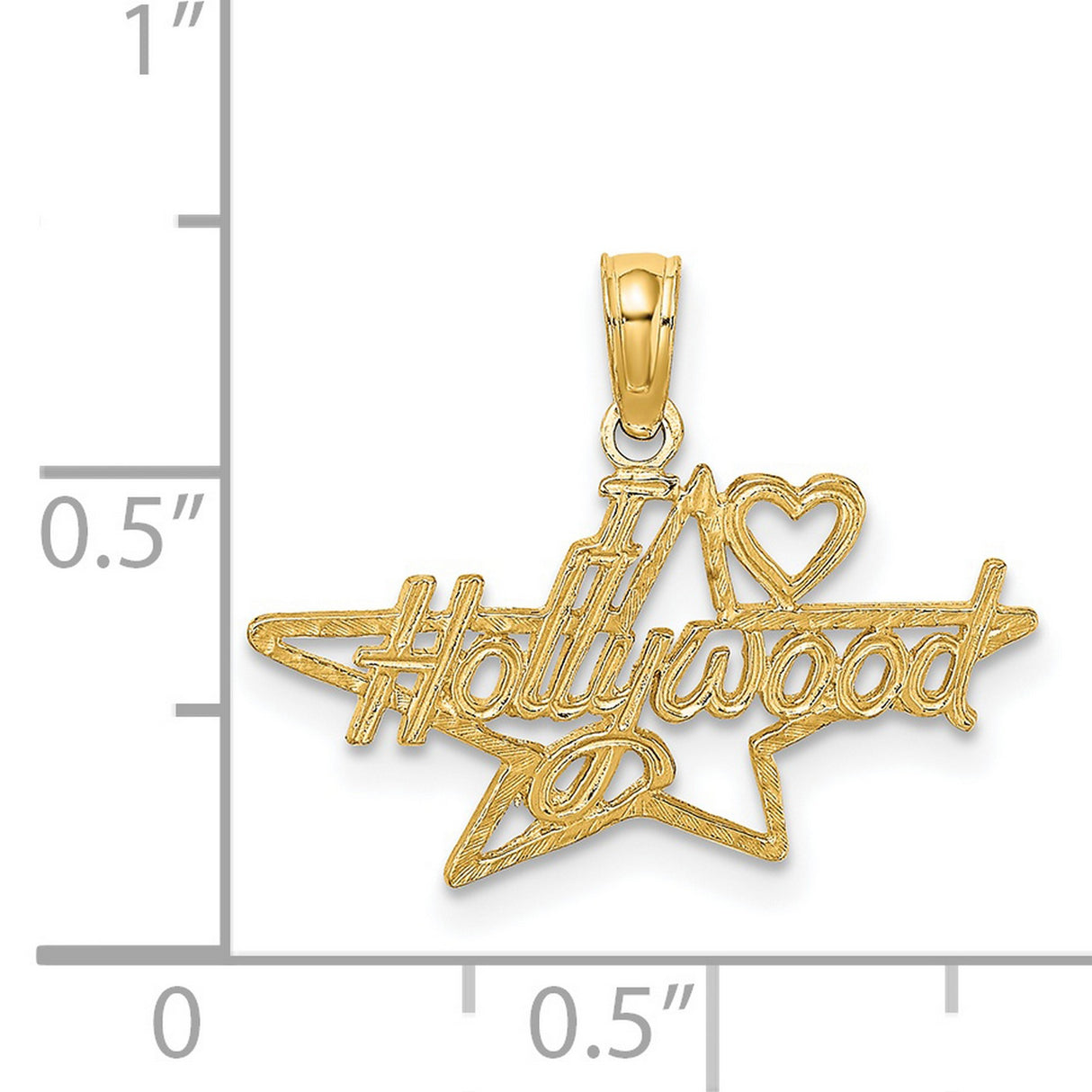 14k Yellow Gold Pendant, I Love Hollywood Star Design, Unisex Pop Culture Charm