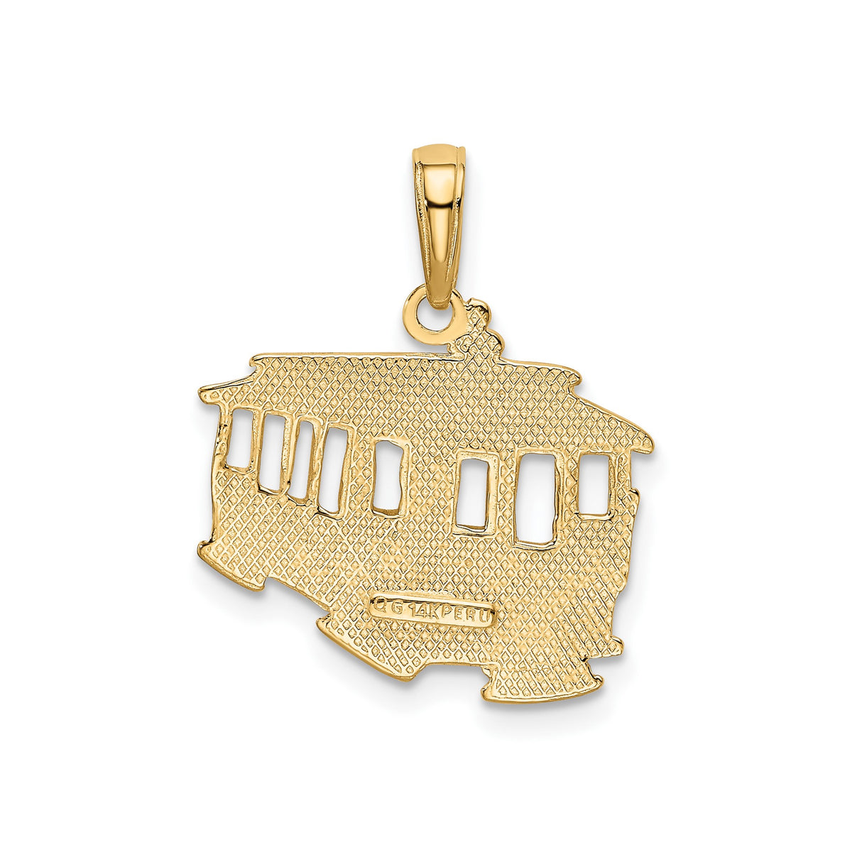 14k Yellow Gold Cable Car Pendant with San Francisco Trolley Design, Urban Travel Charm for Women or Unisex