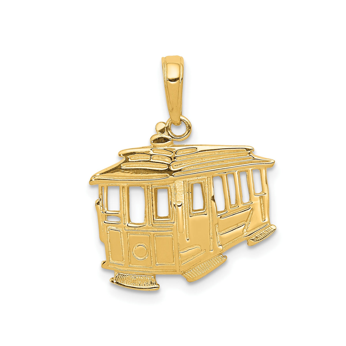 14k Yellow Gold Cable Car Pendant with San Francisco Trolley Design, Urban Travel Charm for Women or Unisex