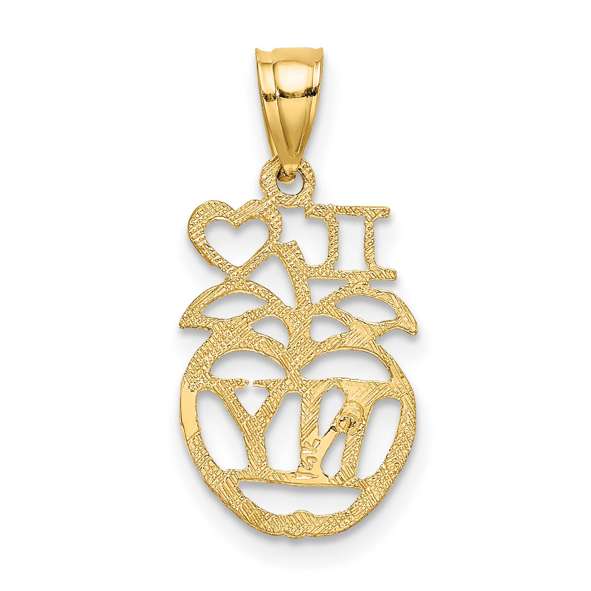 14k Yellow Gold I Love NY Apple Pendant, New York City Heart Charm, Urban Travel Souvenir