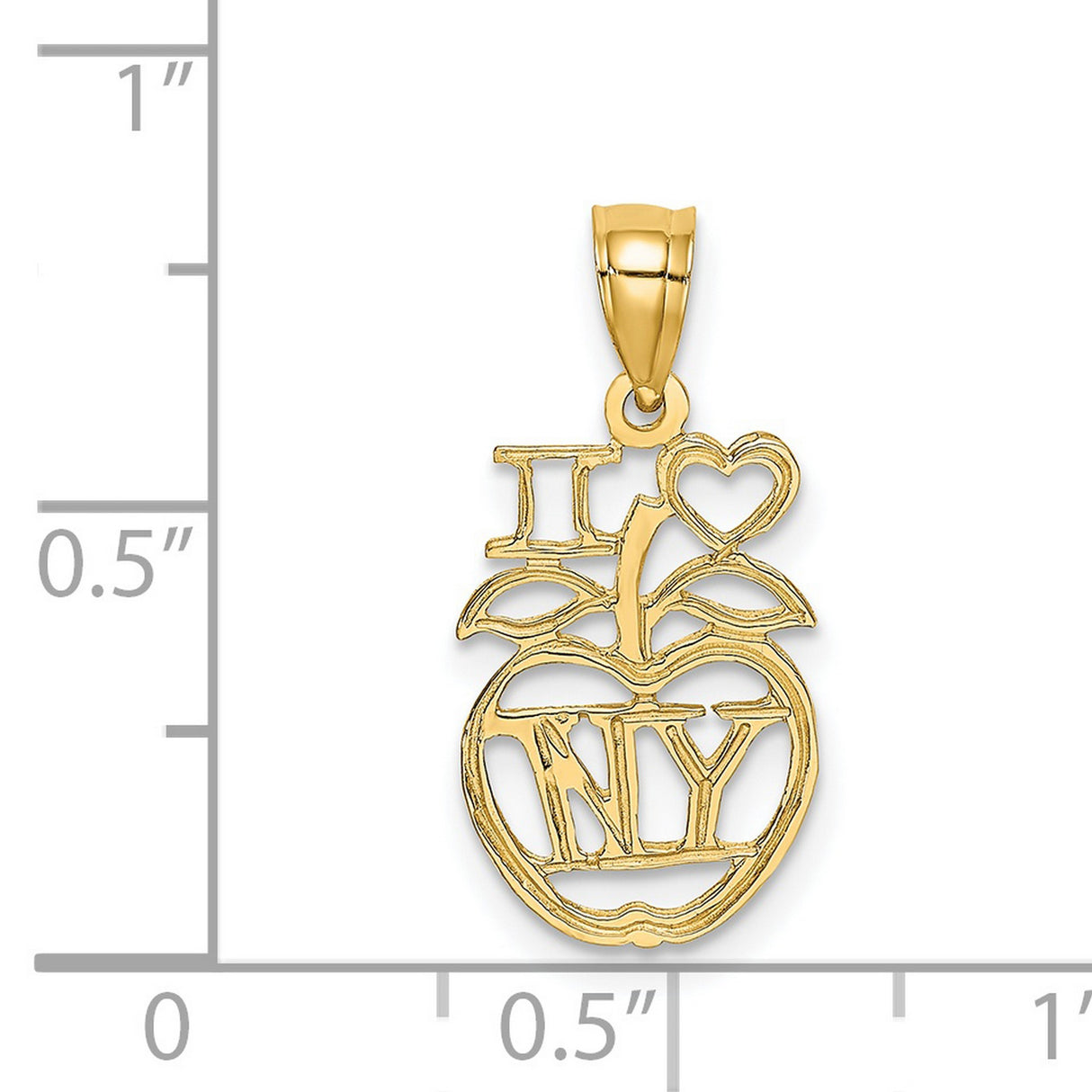 14k Yellow Gold I Love NY Apple Pendant, New York City Heart Charm, Urban Travel Souvenir