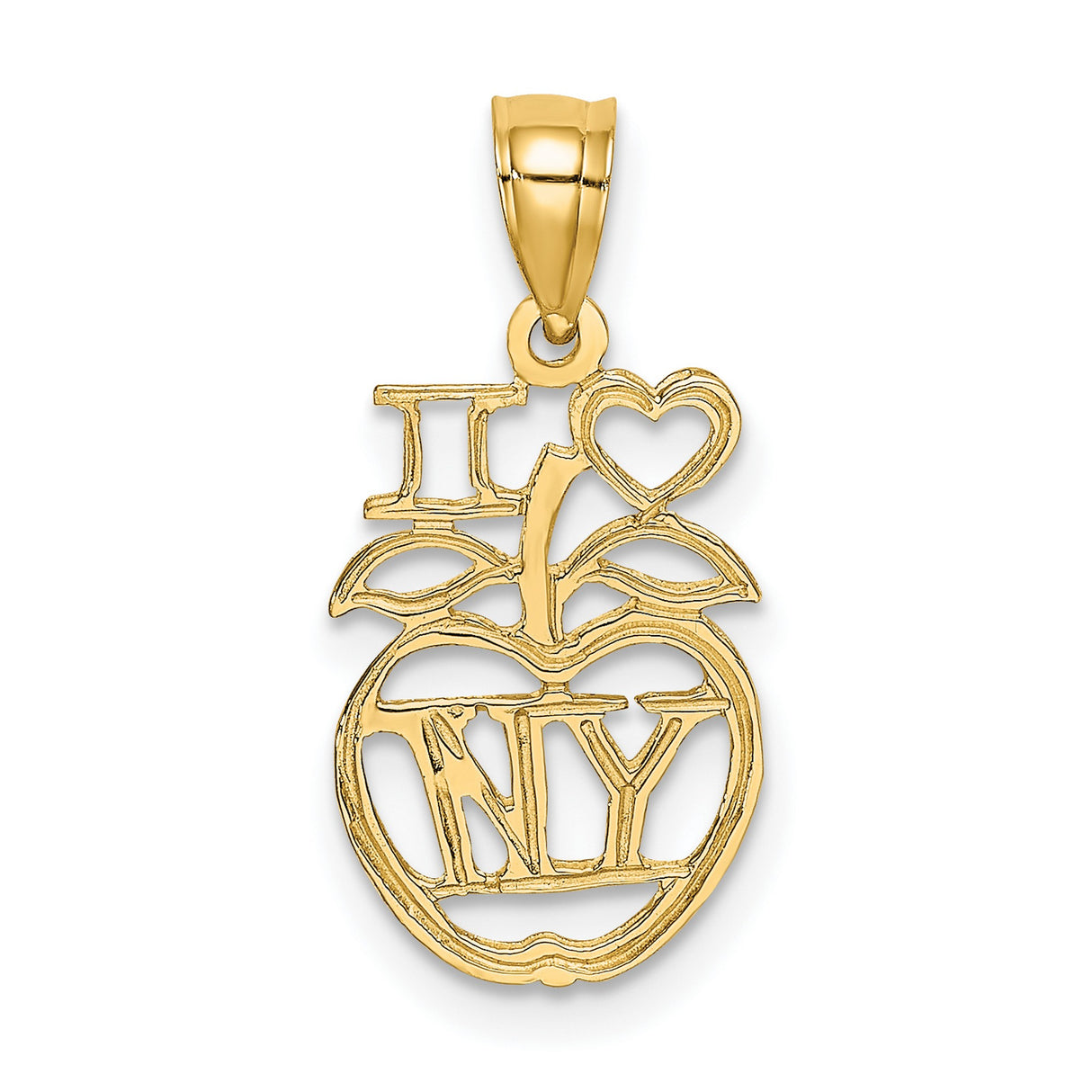 14k Yellow Gold I Love NY Apple Pendant, New York City Heart Charm, Urban Travel Souvenir