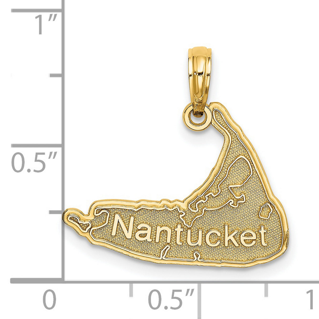14k Yellow Gold Nantucket Island Map Pendant with Raised Coastal Detailing, Unisex Jewelry