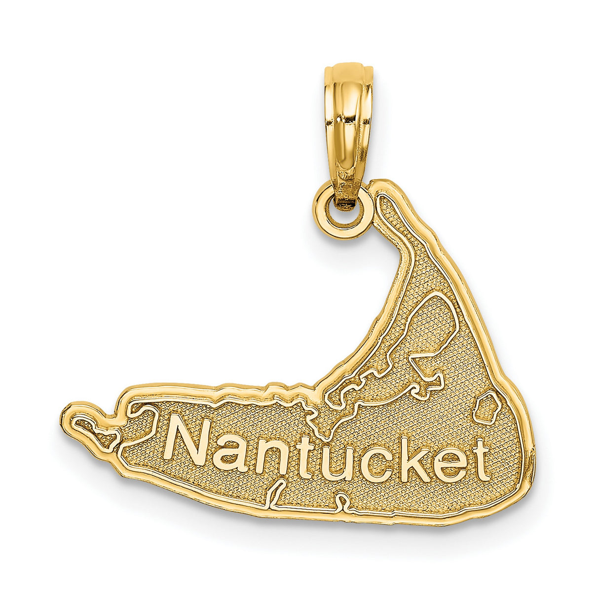 14k Yellow Gold Nantucket Island Map Pendant with Raised Coastal Detailing, Unisex Jewelry