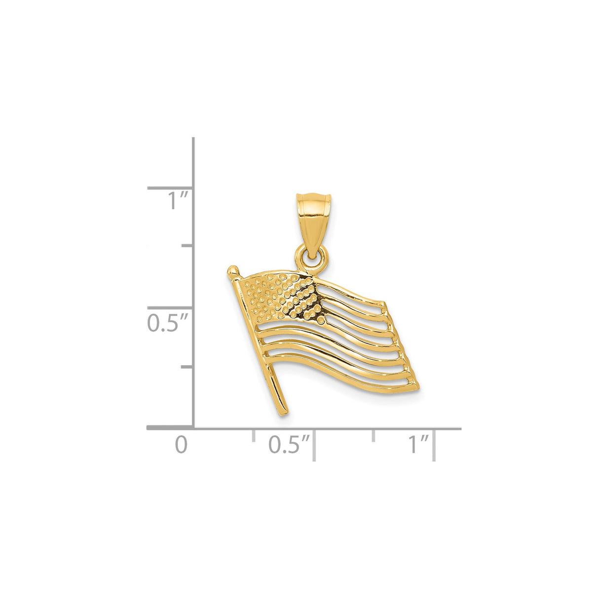 14k Yellow Gold American Flag Pendant with Cutout Waving Flag Design, Patriotic Jewelry for Men and Women