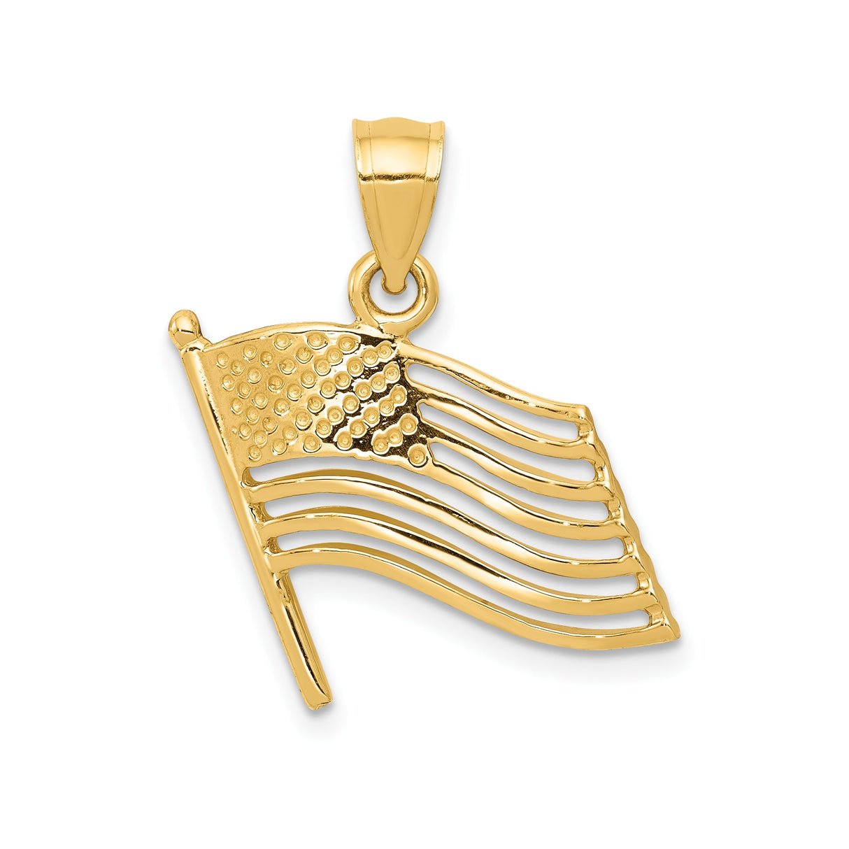 14k Yellow Gold American Flag Pendant with Cutout Waving Flag Design, Patriotic Jewelry for Men and Women