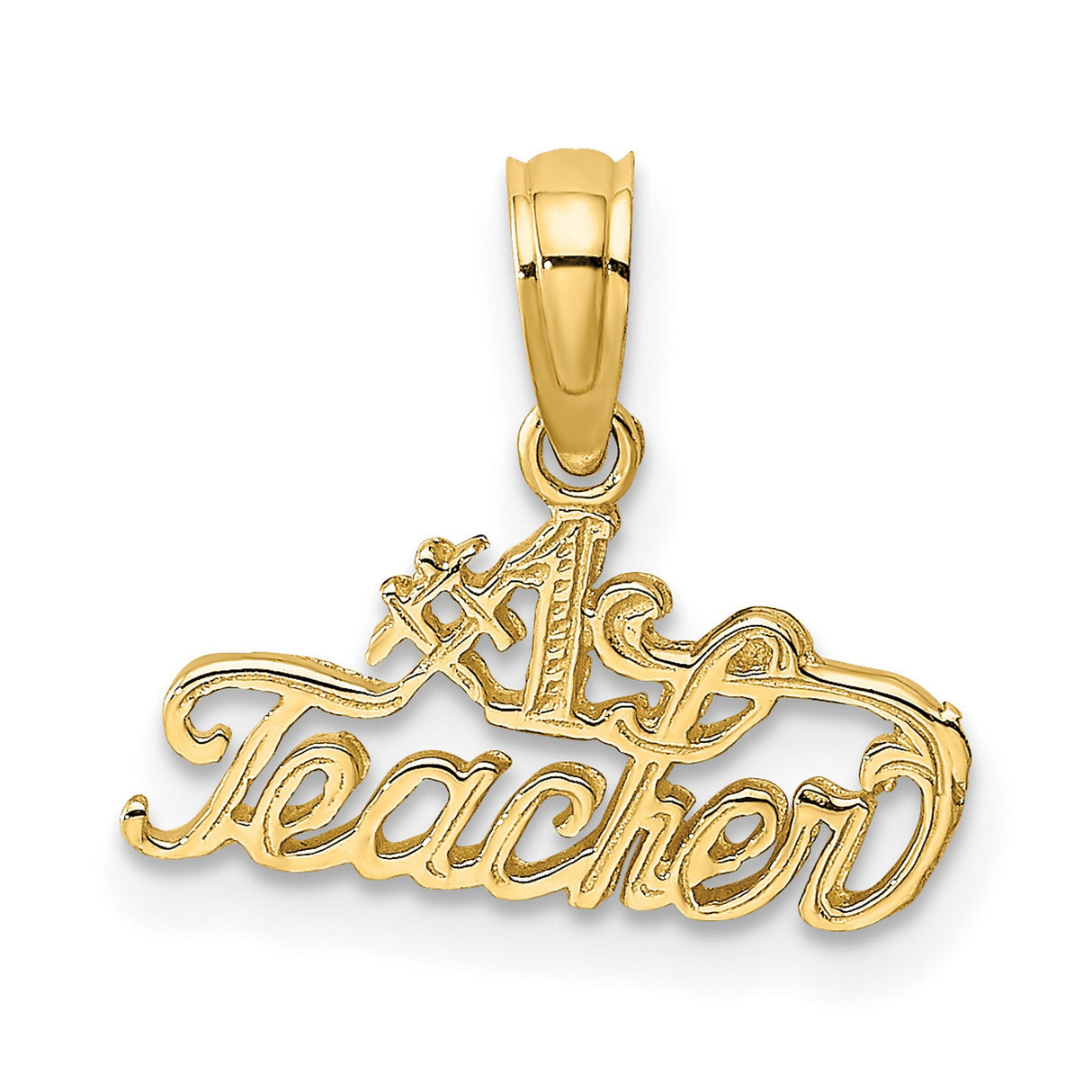 14k Yellow Gold Number One Teacher Pendant, Script Charm for Educator or Graduation