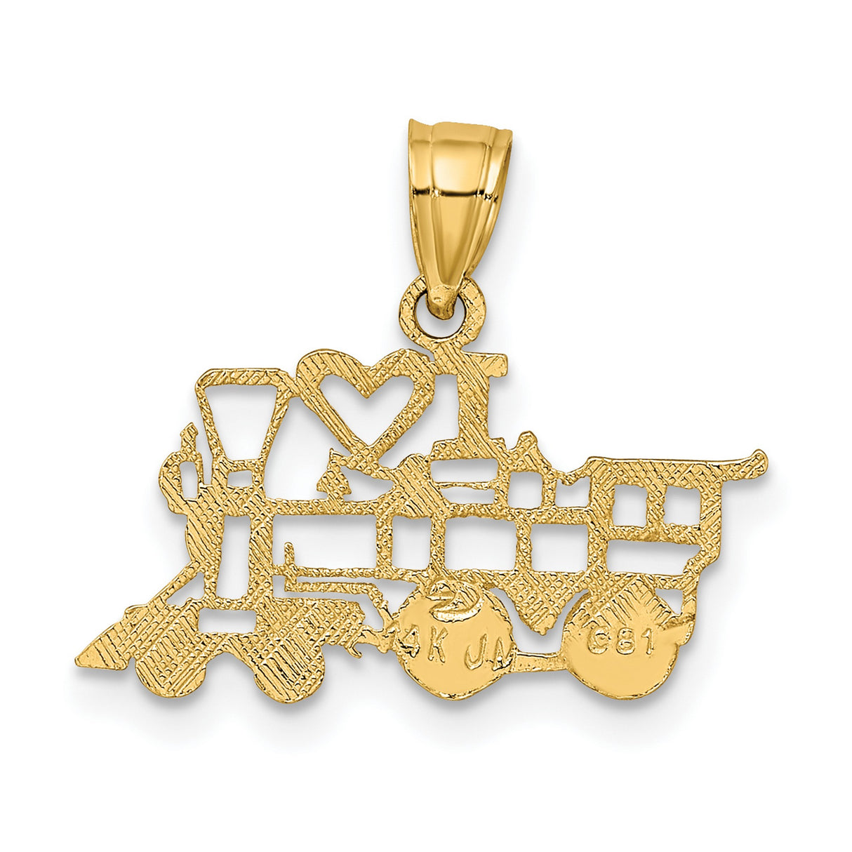 14k Yellow Gold Locomotive Pendant Charm with Heart Symbol, Vintage Train Theme Jewelry