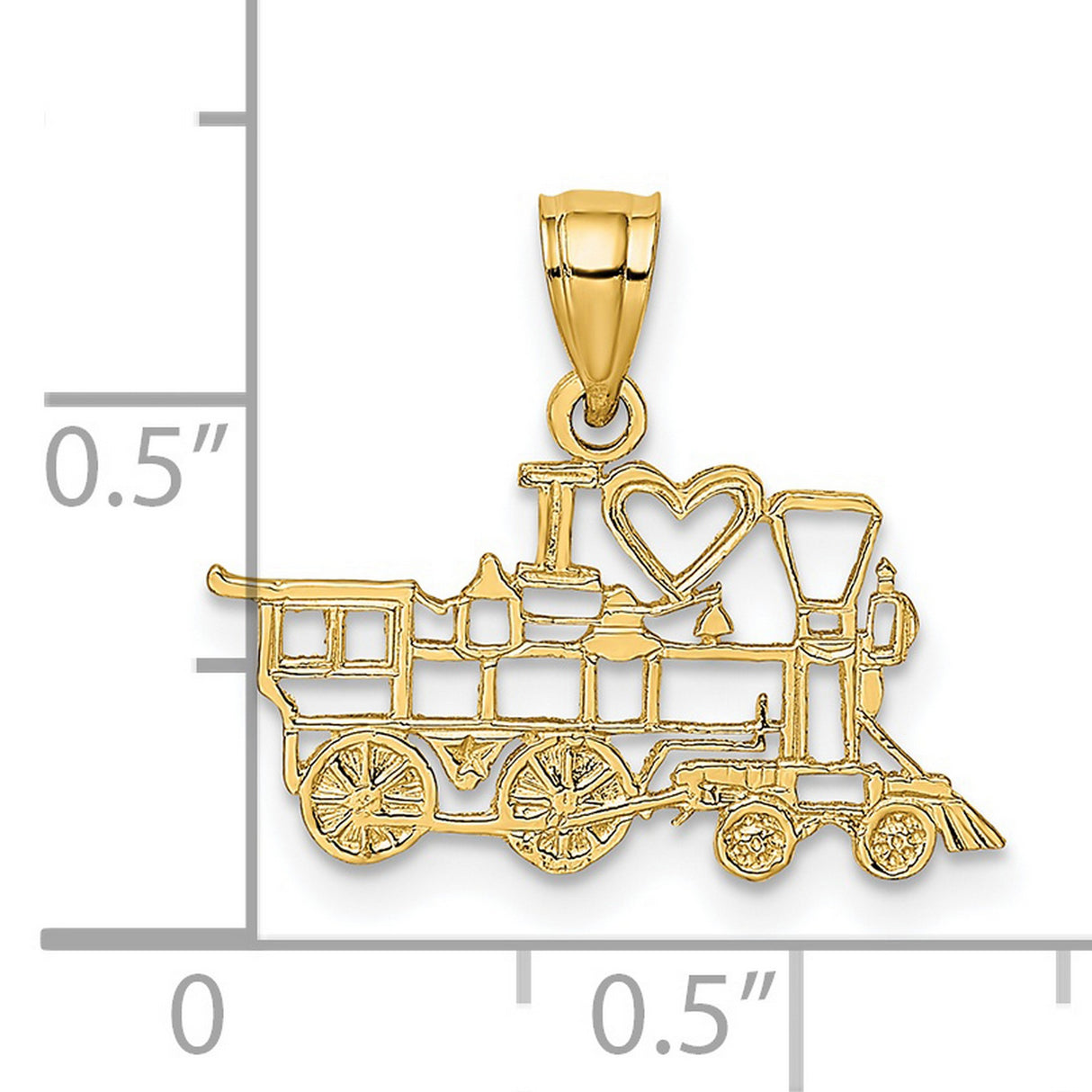 14k Yellow Gold Locomotive Pendant Charm with Heart Symbol, Vintage Train Theme Jewelry
