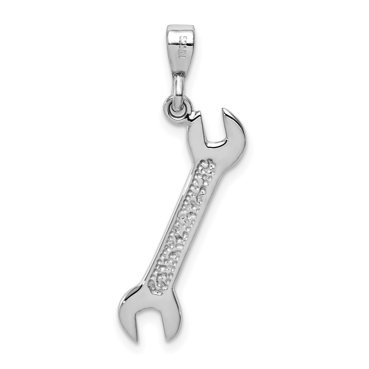 14k White Gold Wrench Pendant, Polished Spanner Design with Textured Details for Men or Unisex