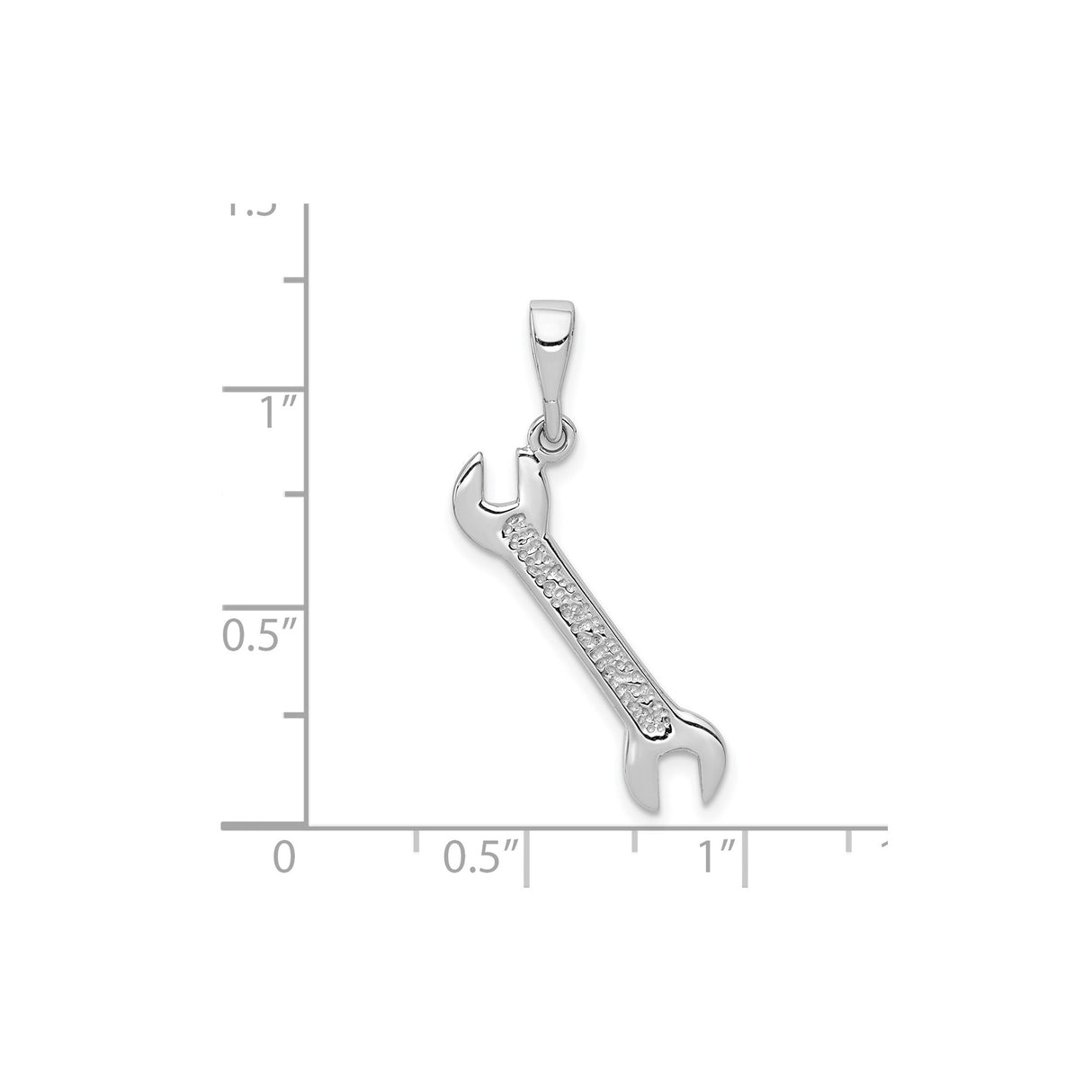 14k White Gold Wrench Pendant, Polished Spanner Design with Textured Details for Men or Unisex