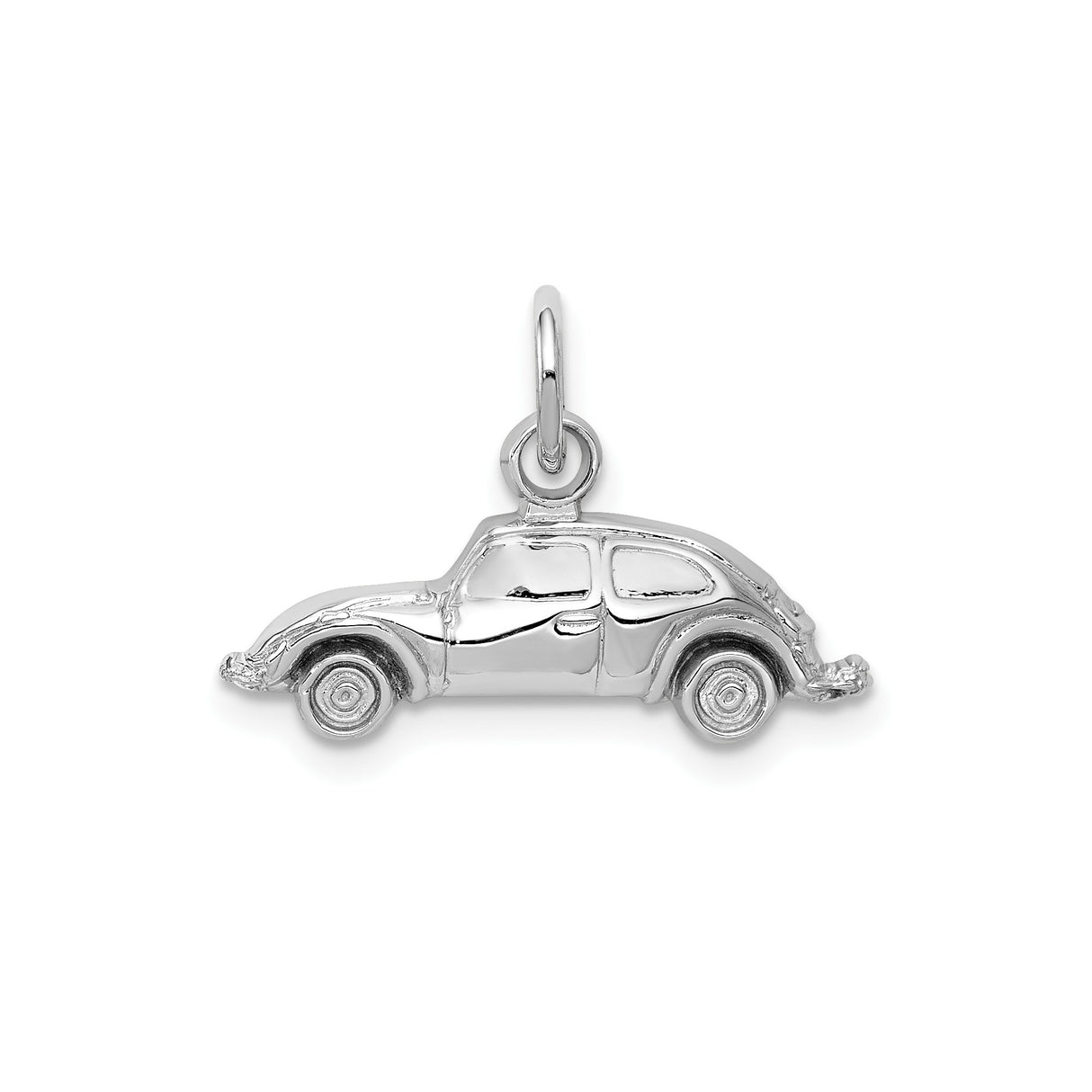 14k White Gold Vintage Car Charm Pendant, Classic Beetle Style, Travel and Retro Auto Theme