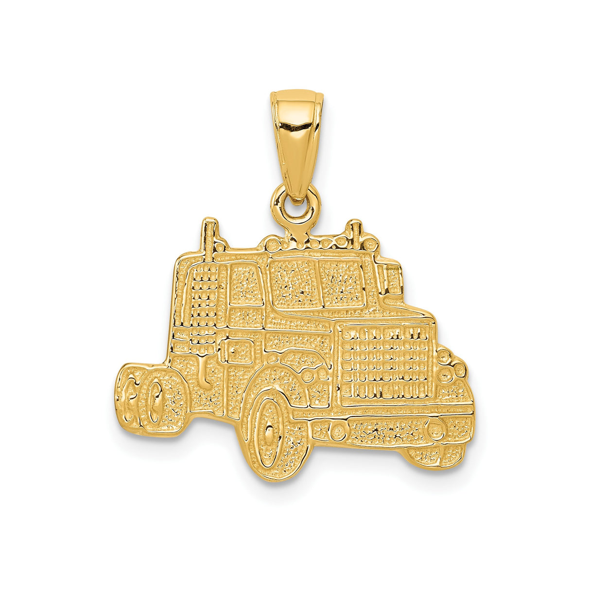 14k Yellow Gold Semi Truck Pendant, Detailed Big Rig Cab Style Charm for Men