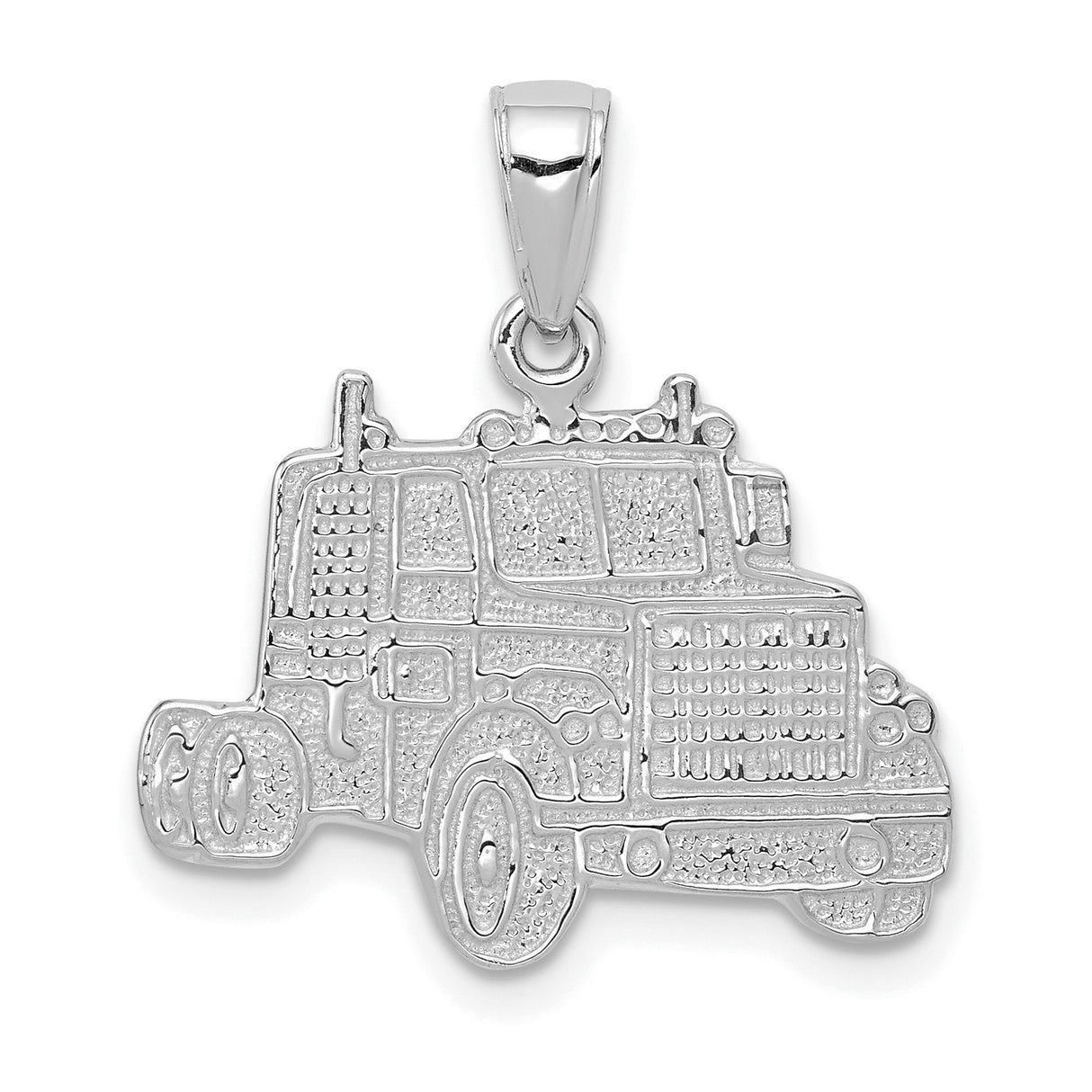 14k White Gold Truck Pendant with Semi Truck Design, Trucking Jewelry for Men