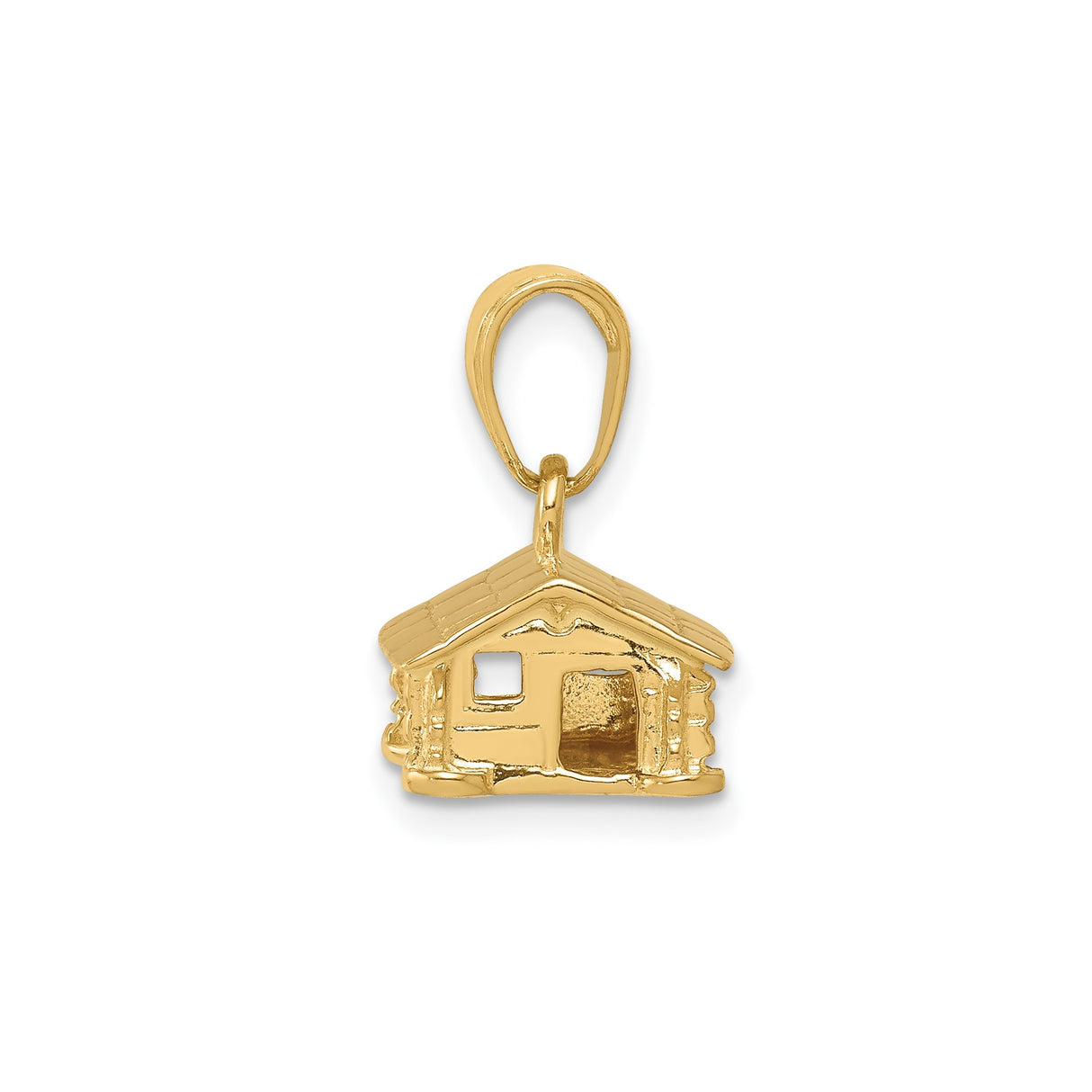 14k Yellow Gold Log Cabin Pendant, Nature-Inspired Charm for Women or Unisex Wear