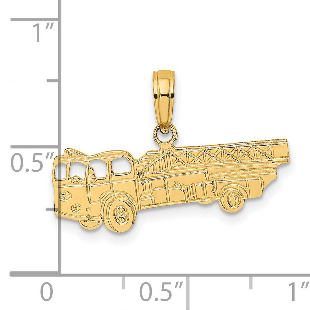 14k Yellow Gold Fire Truck Pendant with Ladder Engine Design, Heroism Symbol for Men or Unisex