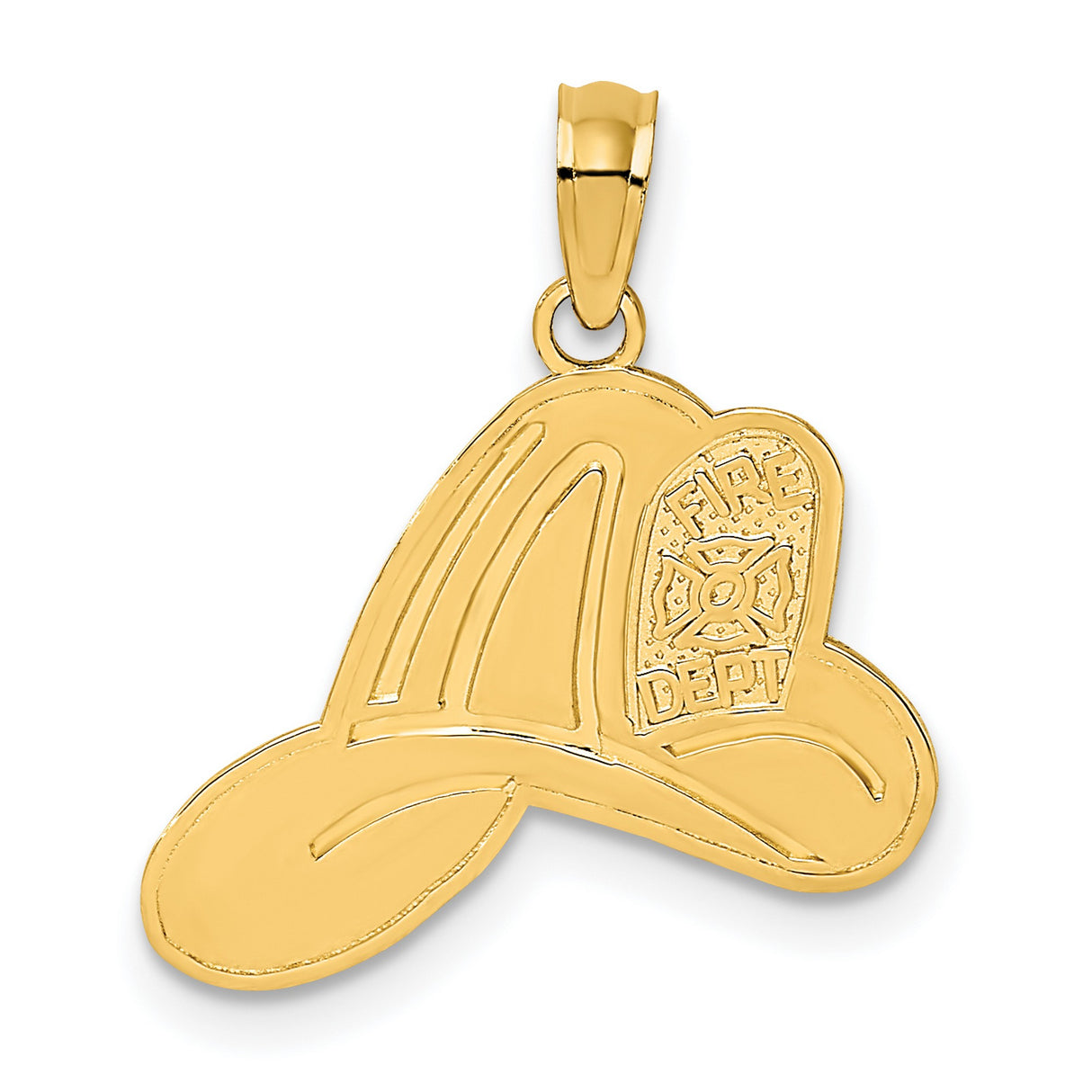 14k Yellow Gold Firefighter Helmet Pendant, Traditional Fire Shield Design, FIRE DEPT Engraving