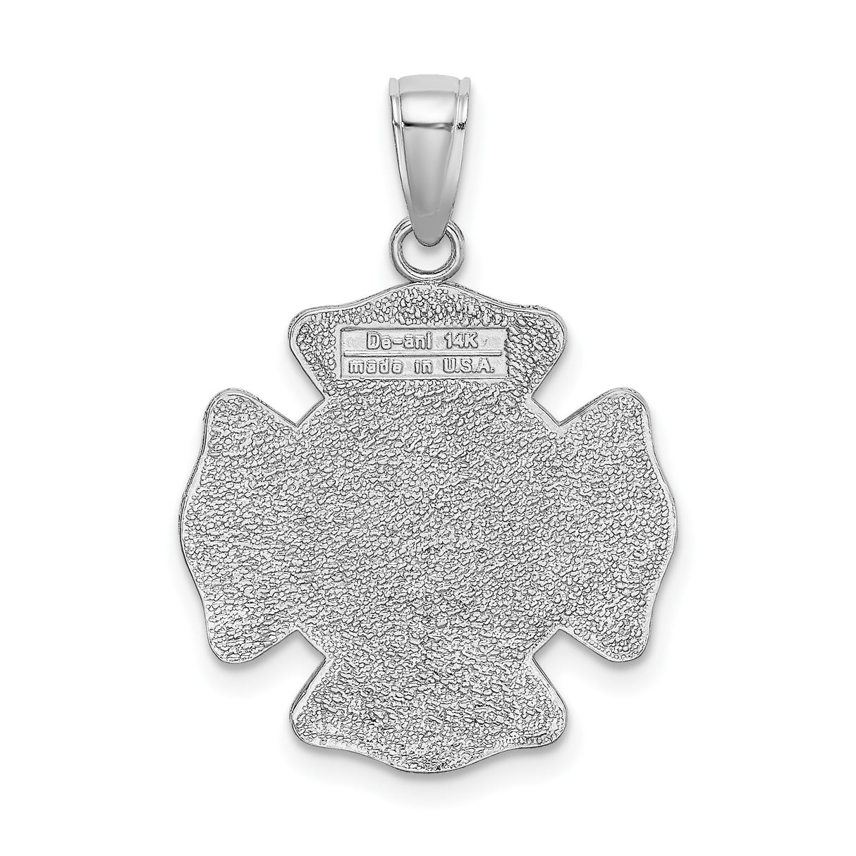 14k White Gold Saint Florian Firefighter Pendant with FD Initials and Symbols for Men