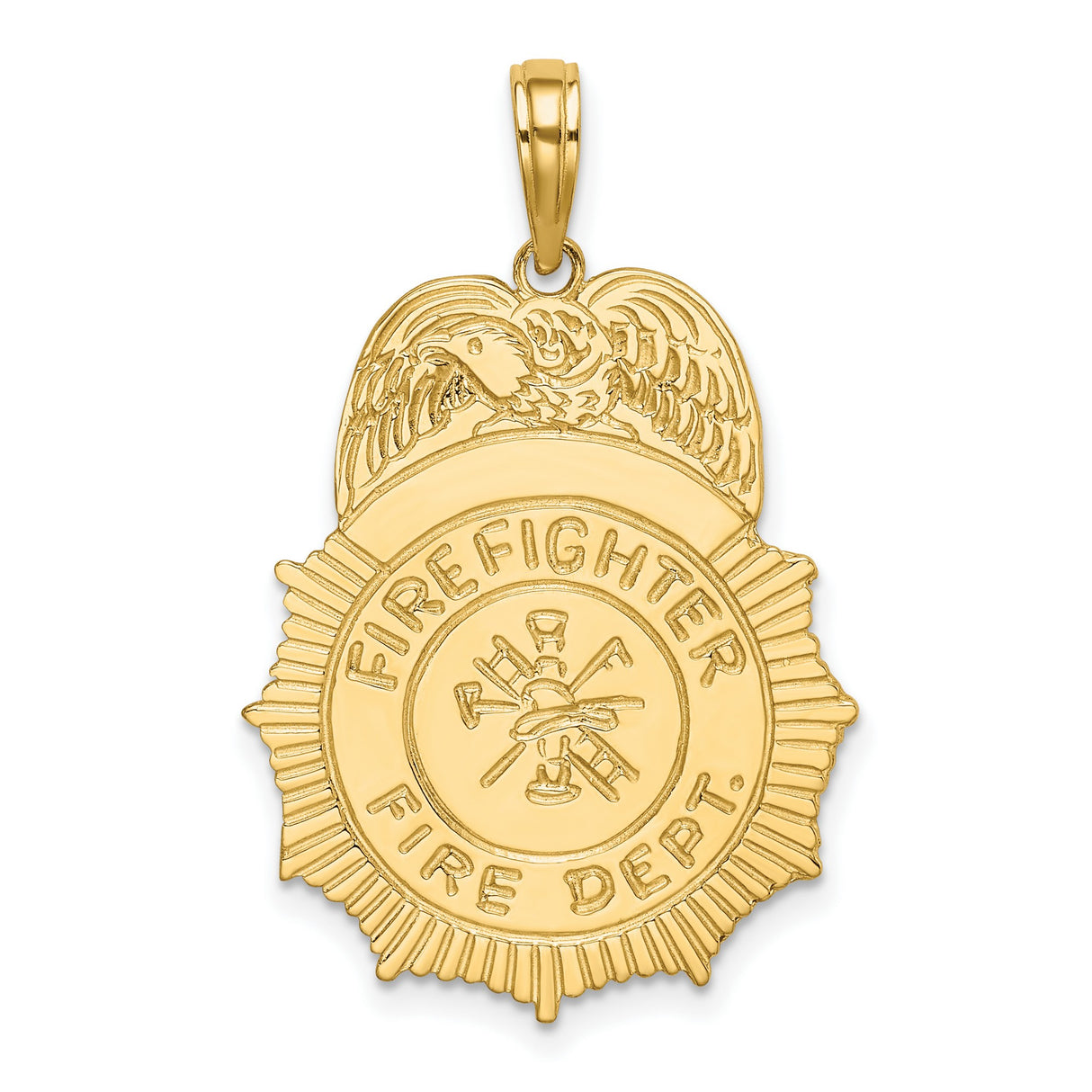 14k Yellow Gold Firefighter Pendant with Helmet, Axe, Ladder and Eagle Emblem for Men