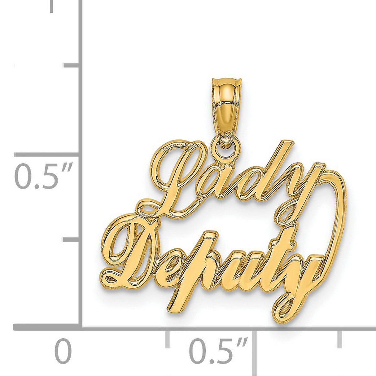 14k Yellow Gold Lady Deputy Pendant, Western Sheriff Charm with Bold Script Lettering for Women