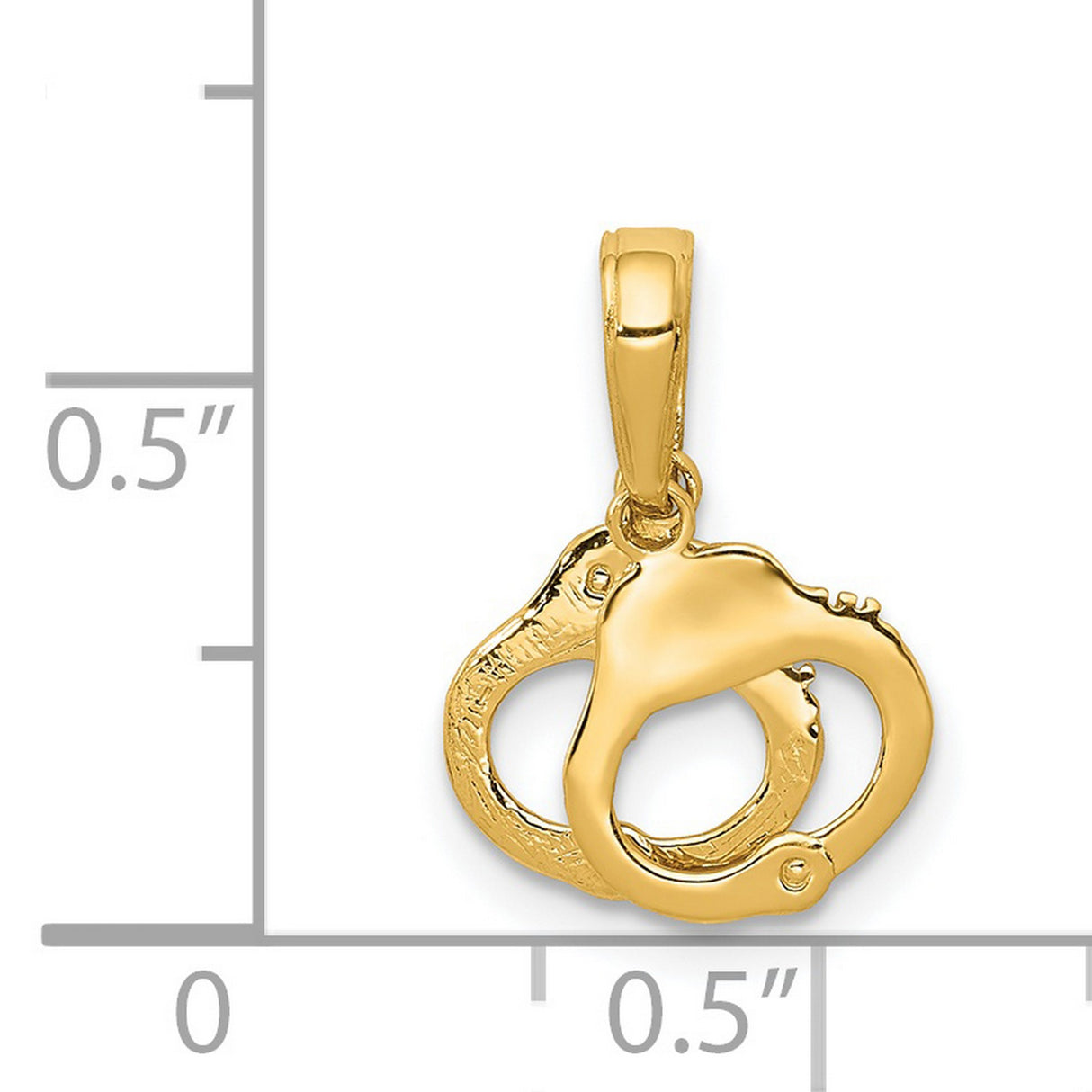 Police Handcuffs with Textured Back Charm Pendant in Real 14k Yellow Gold