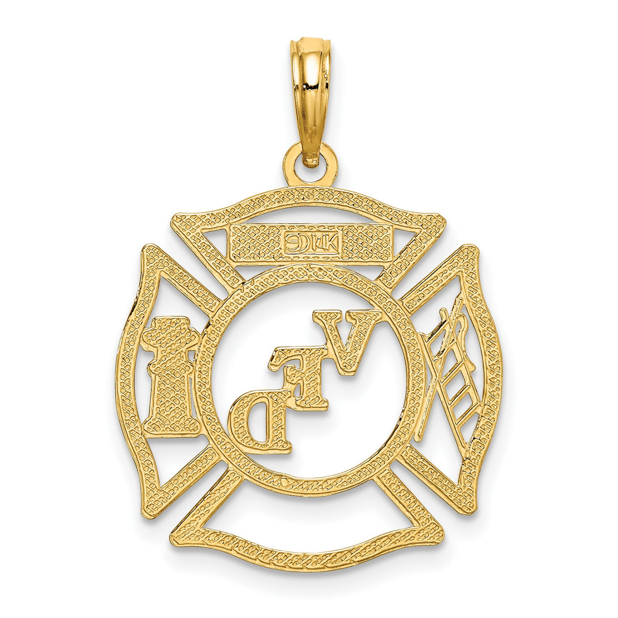 14k Yellow Gold Fire Department Pendant with Maltese Cross and VFD Symbols