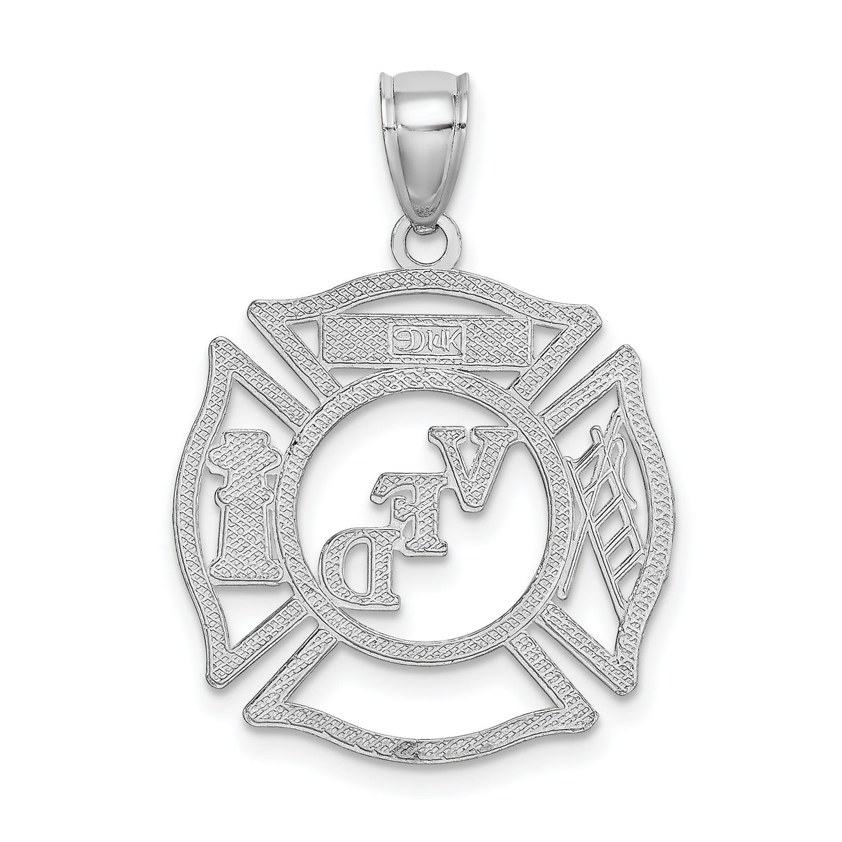 14k White Gold Firefighter Maltese Cross Pendant with Ladder and Hydrant