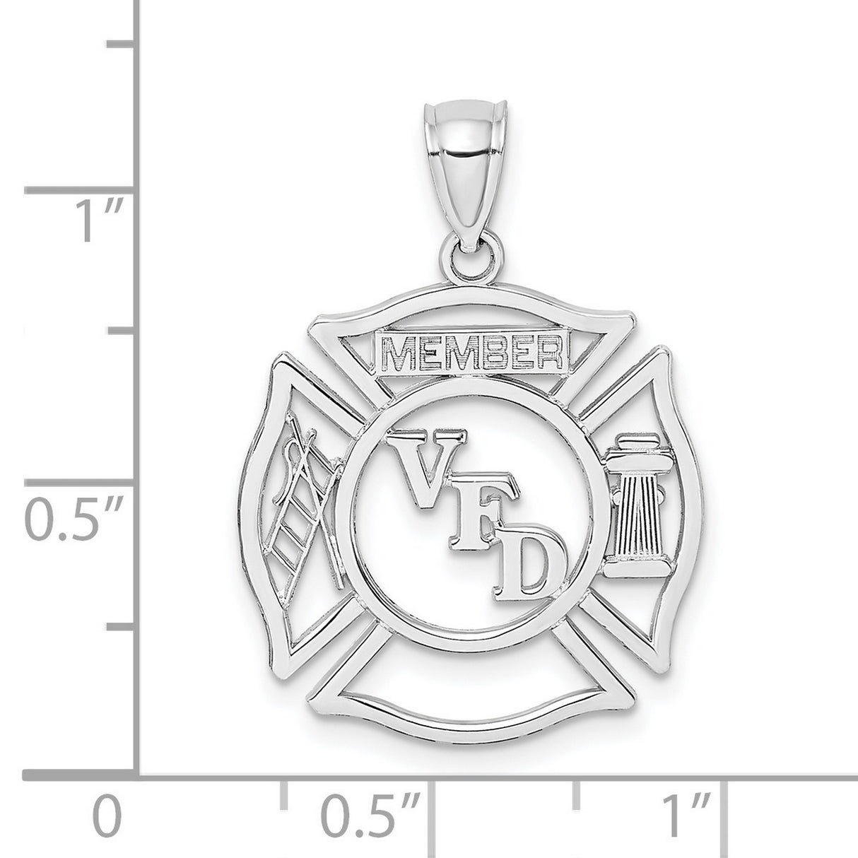 14k White Gold Firefighter Maltese Cross Pendant with Ladder and Hydrant