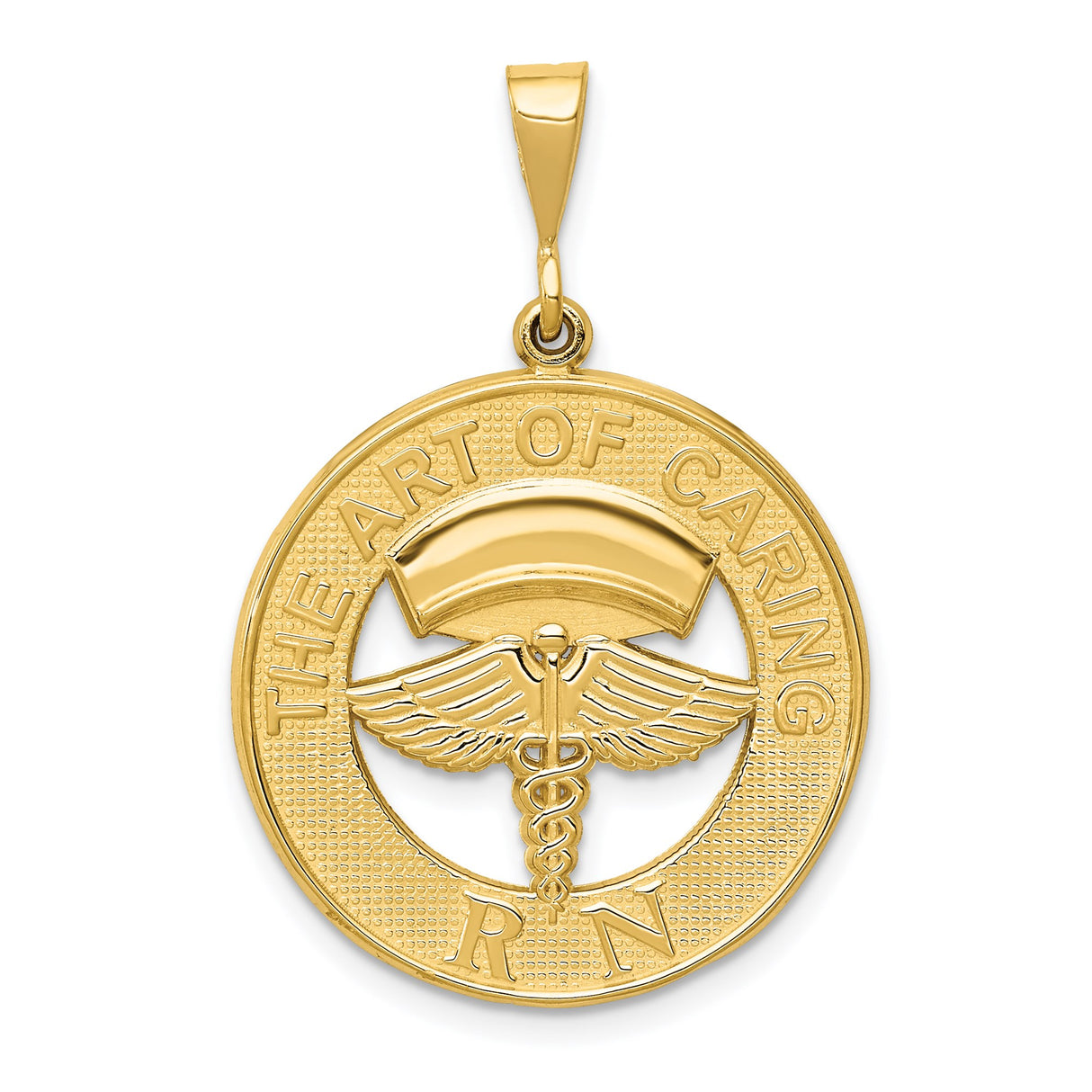 14k Yellow Gold RN Pendant with Nurse Cap and Caduceus Symbol for Women