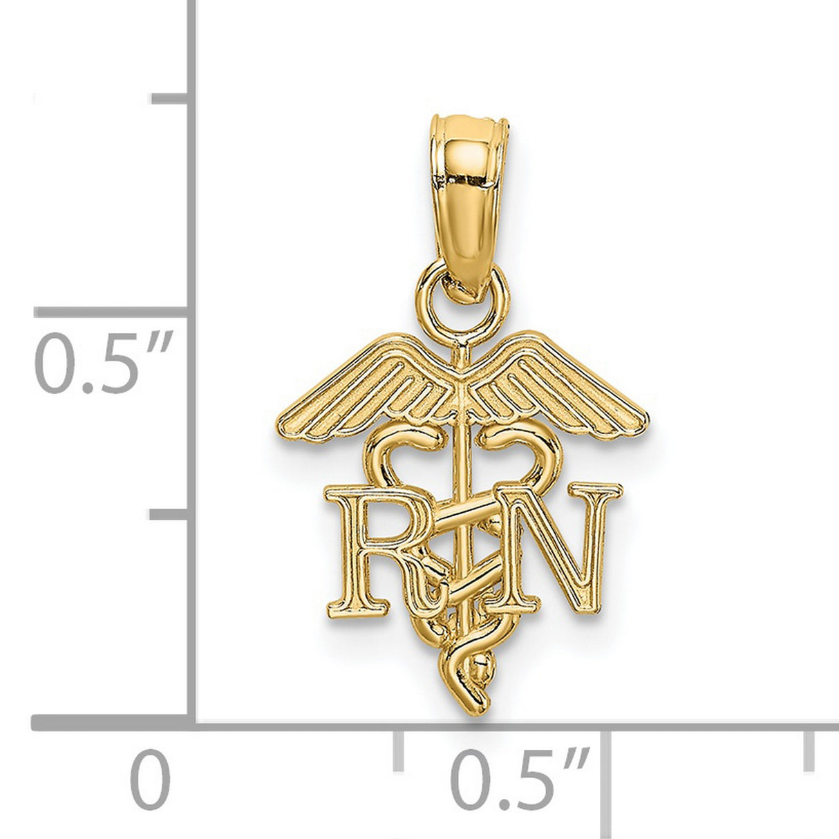 14k Yellow Gold RN Pendant with Caduceus Symbol, Registered Nurse Medallion for Healthcare Professionals