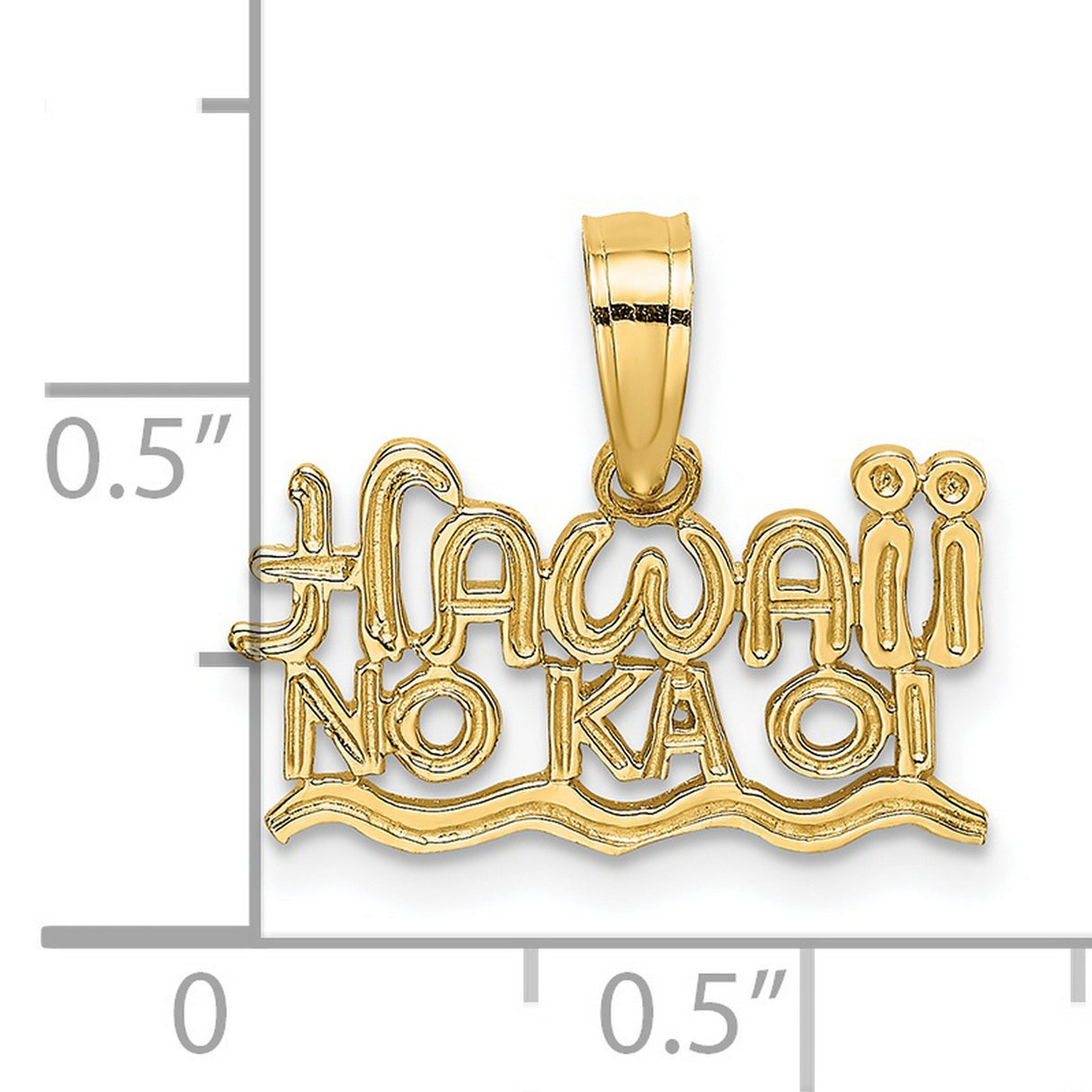 14k Yellow Gold Pendant with Hawaii No Ka Oi Wave Design, Hawaiian Pride Jewelry