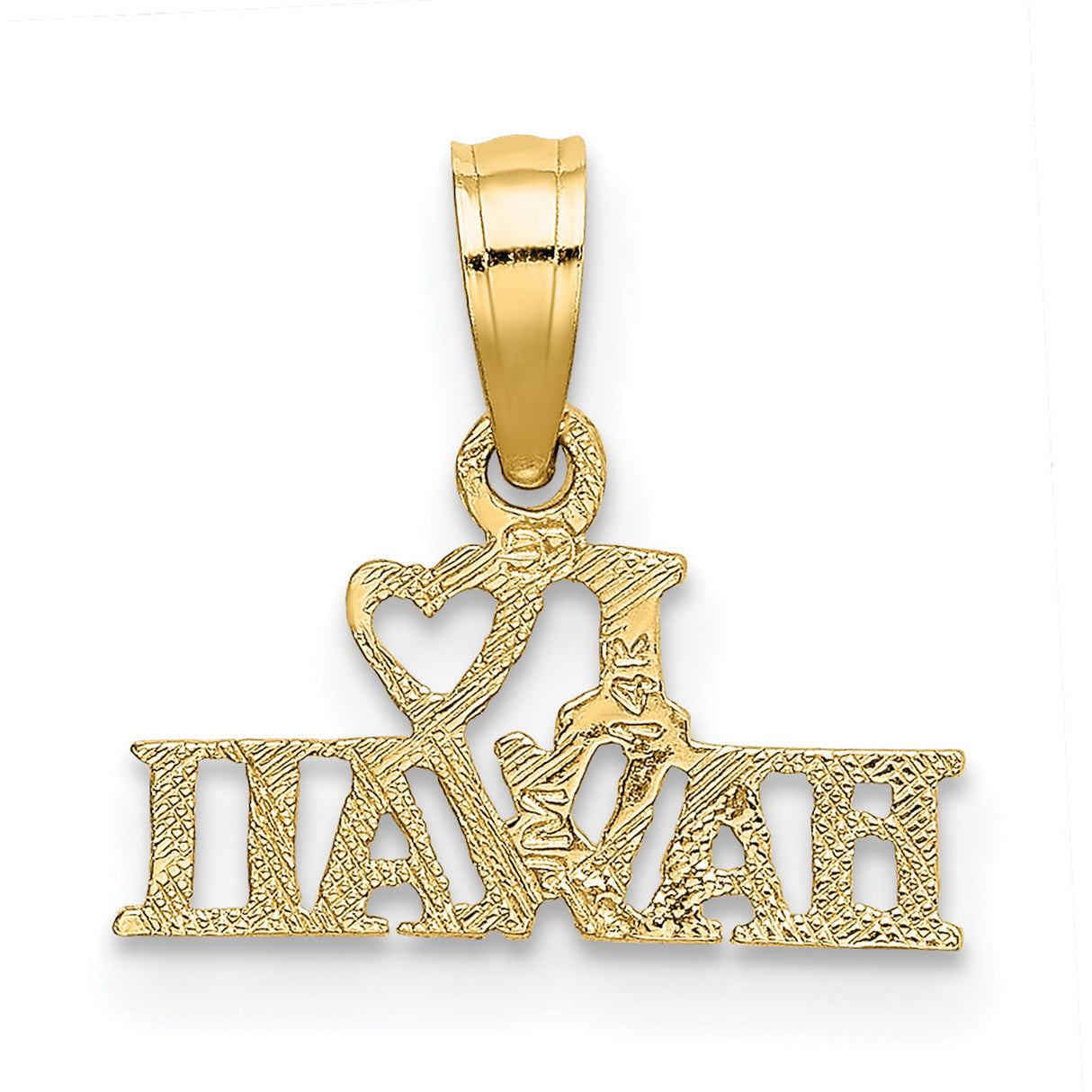 14k Yellow Gold Pendant, I Love Hawaii with Heart Symbol, Travel Souvenir Charm