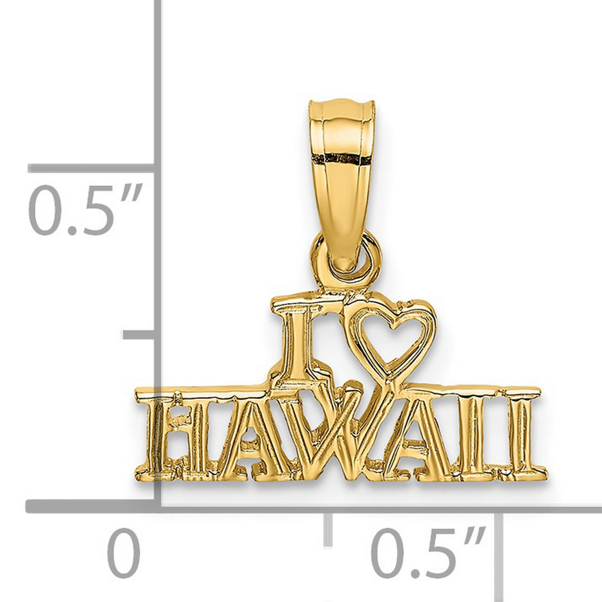 14k Yellow Gold Pendant, I Love Hawaii with Heart Symbol, Travel Souvenir Charm