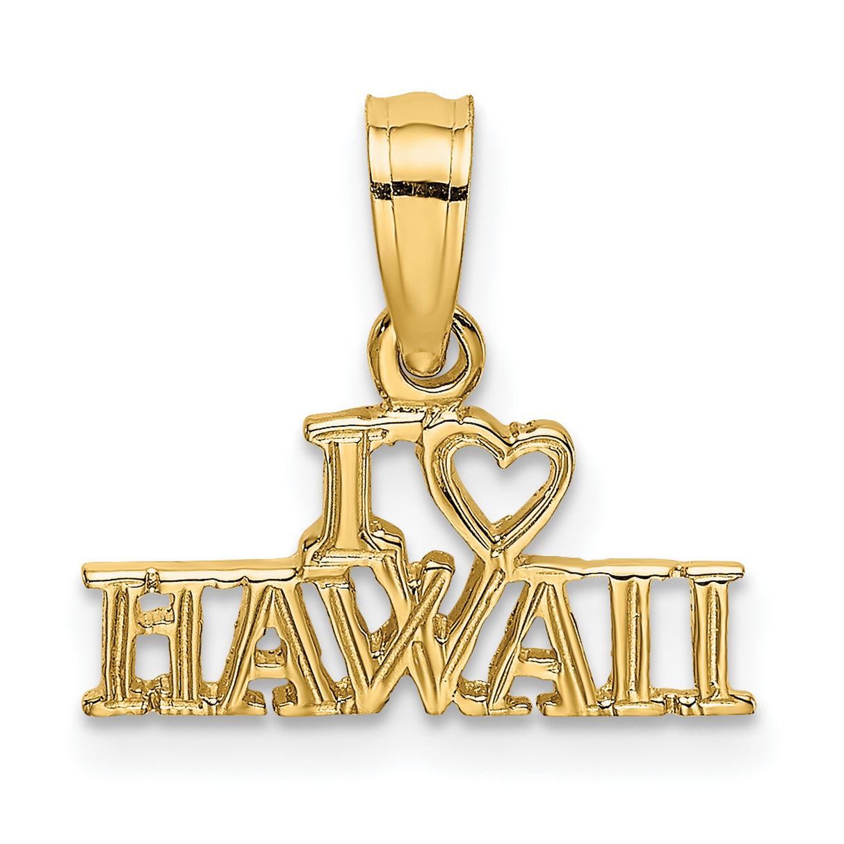 14k Yellow Gold Pendant, I Love Hawaii with Heart Symbol, Travel Souvenir Charm