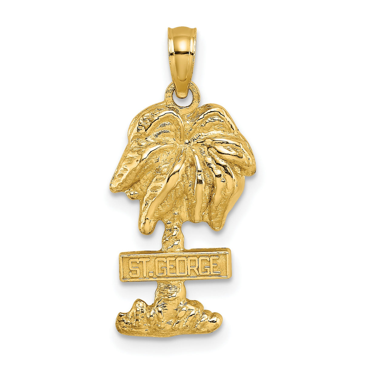 14k Yellow Gold Palm Tree Pendant with St. George Name, Unisex Tropical Charm