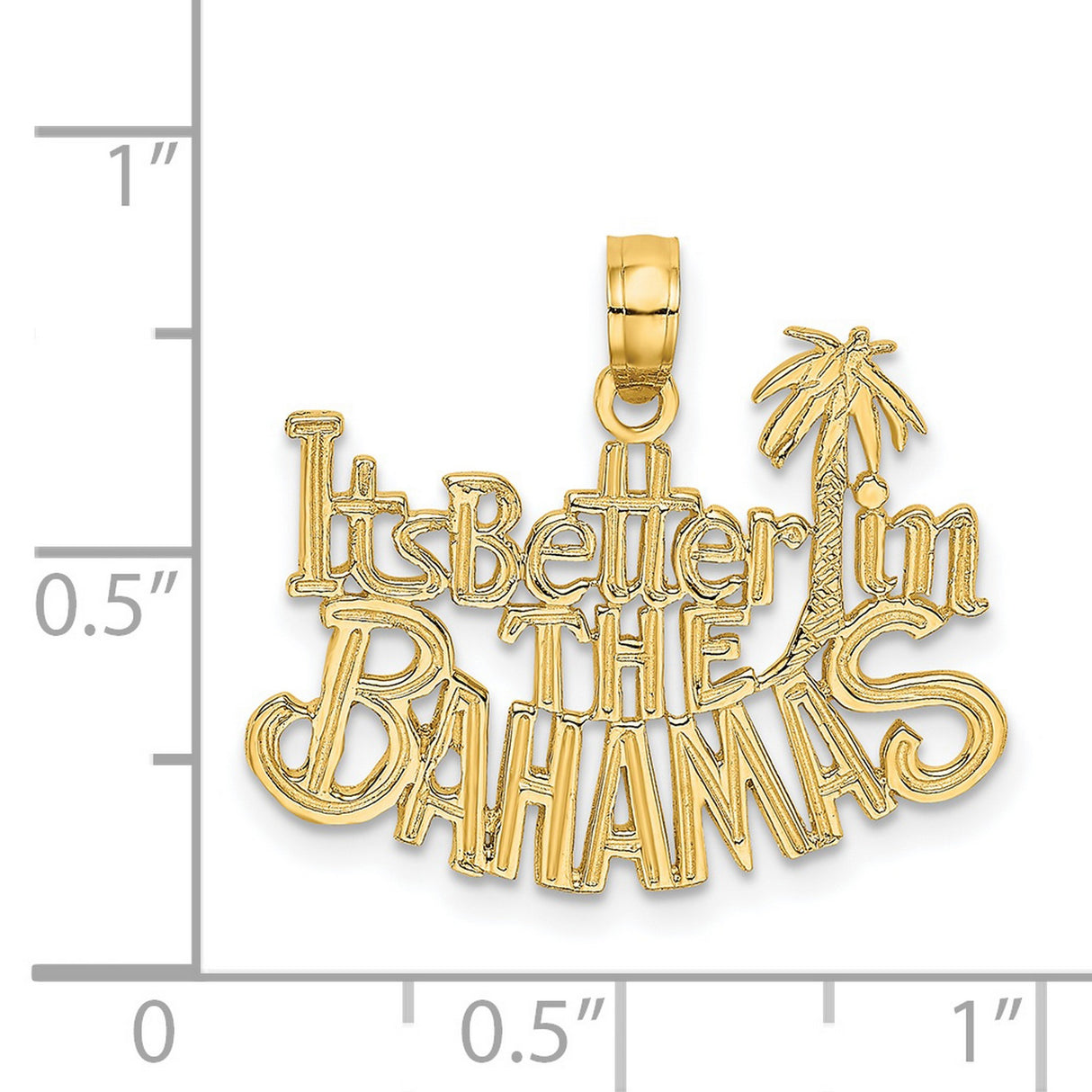 14k Yellow Gold Bahamas Pendant with Palm Tree Design, Tropical Island Charm