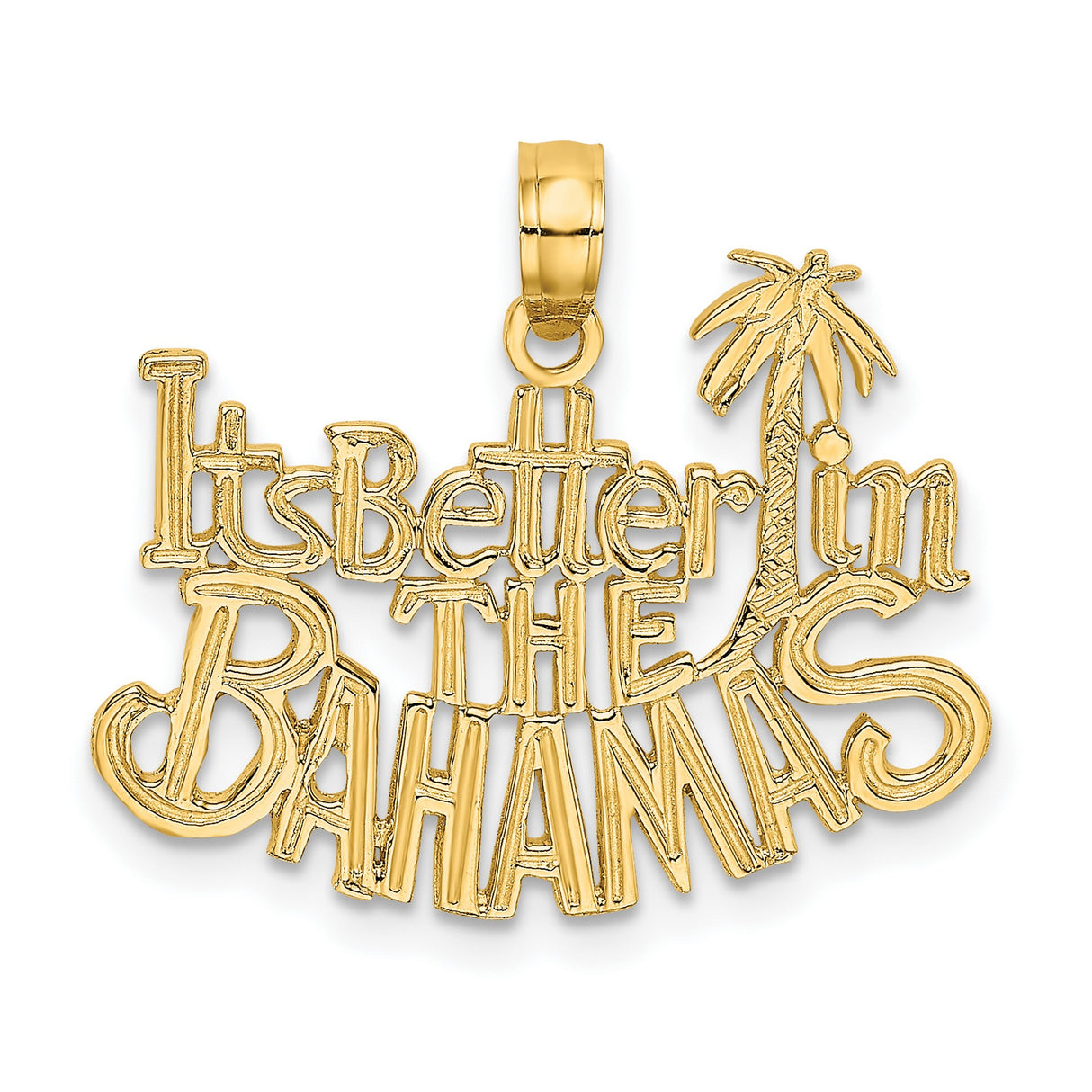 14k Yellow Gold Bahamas Pendant with Palm Tree Design, Tropical Island Charm