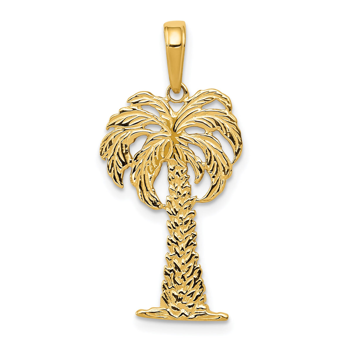 14k Yellow Gold Palm Tree Pendant, Tropical Island Design, Unisex Beach Charm