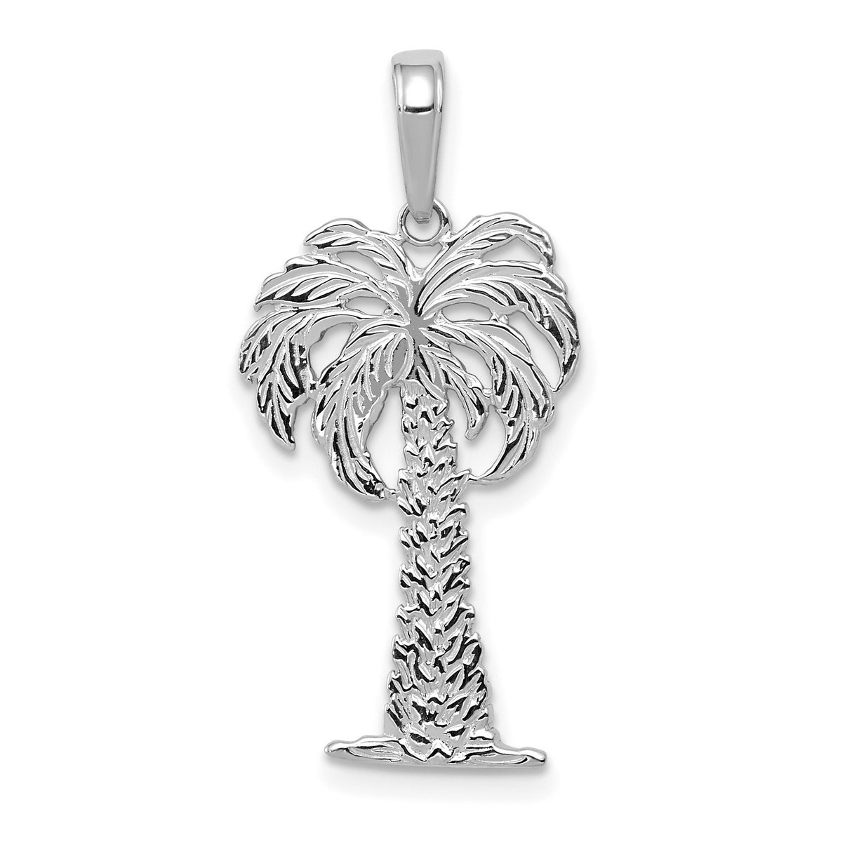 14k White Gold Palm Tree Pendant, Tropical Island Design Charm for Women