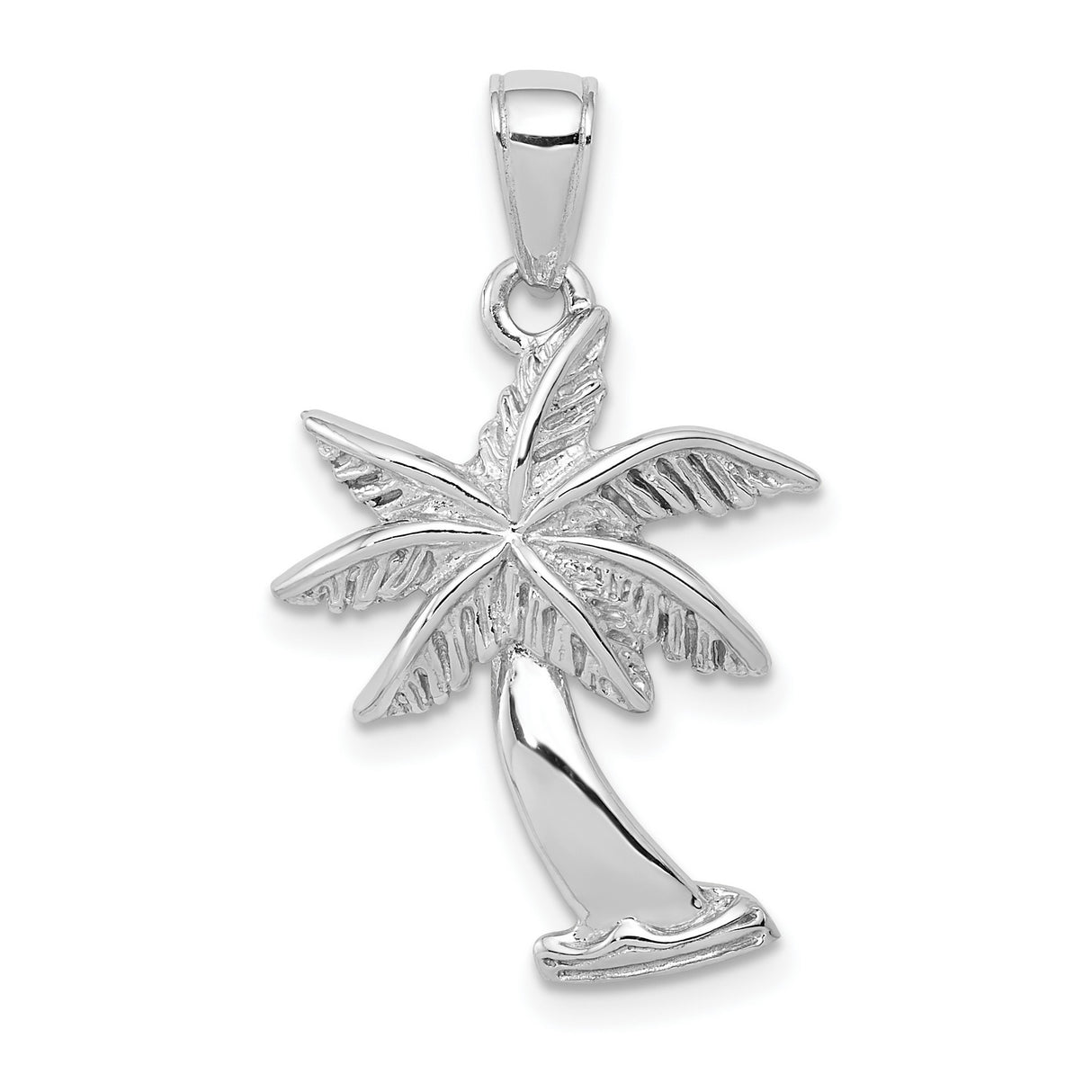 14k White Gold Palm Tree Pendant, Tropical Beach Charm, Ocean-Inspired Jewelry for Women