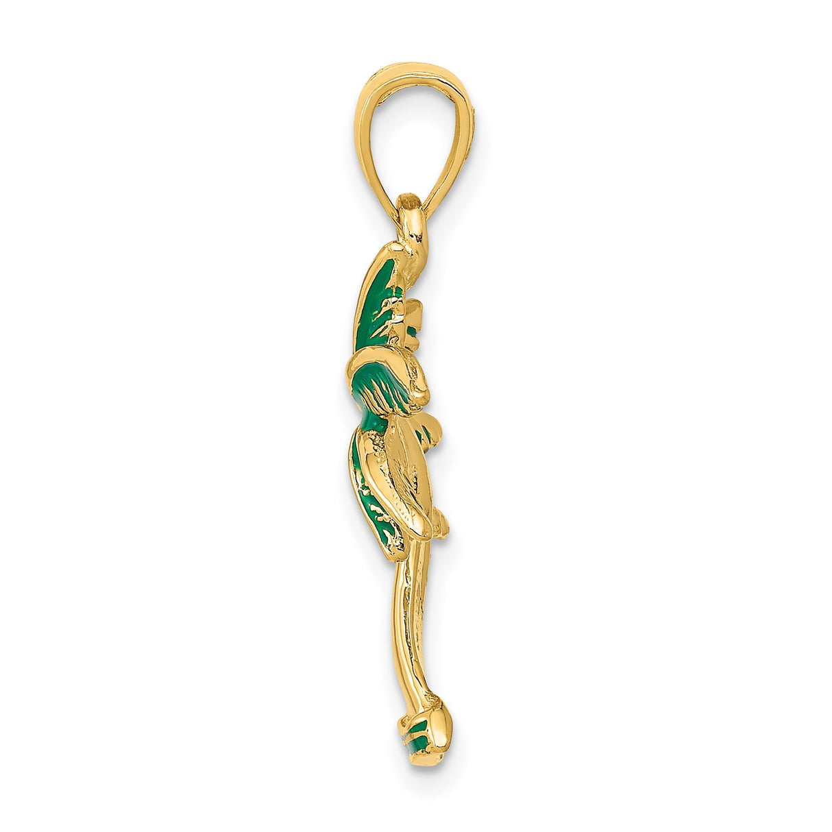 14k Yellow Gold Palm Tree Pendant with Green Enamel, Tropical Island Style Charm