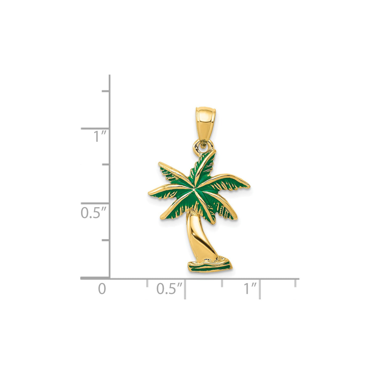 14k Yellow Gold Palm Tree Pendant with Green Enamel, Tropical Island Style Charm