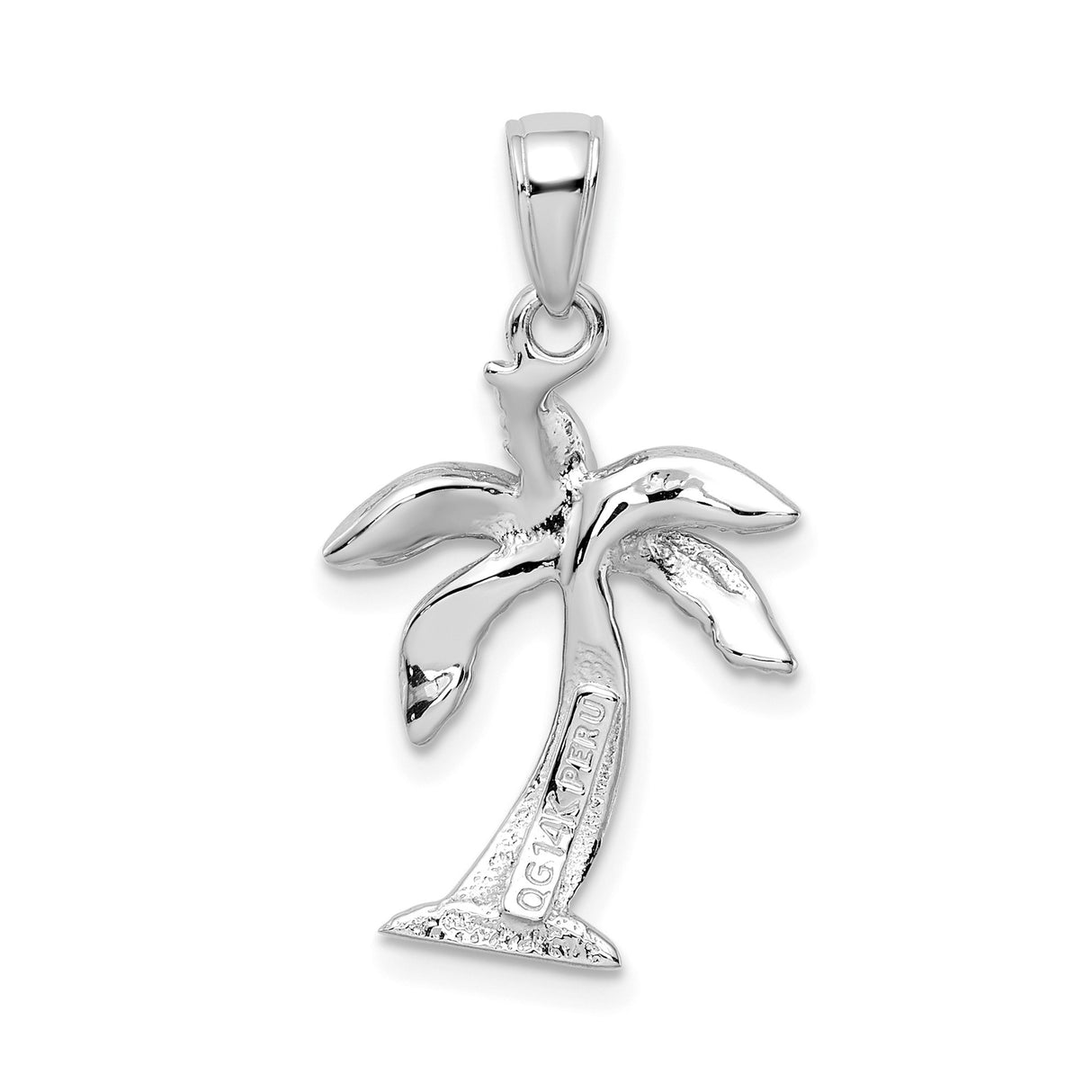 14k White Gold Palm Tree Pendant with Textured Details, Tropical Beach Style Jewelry for Women