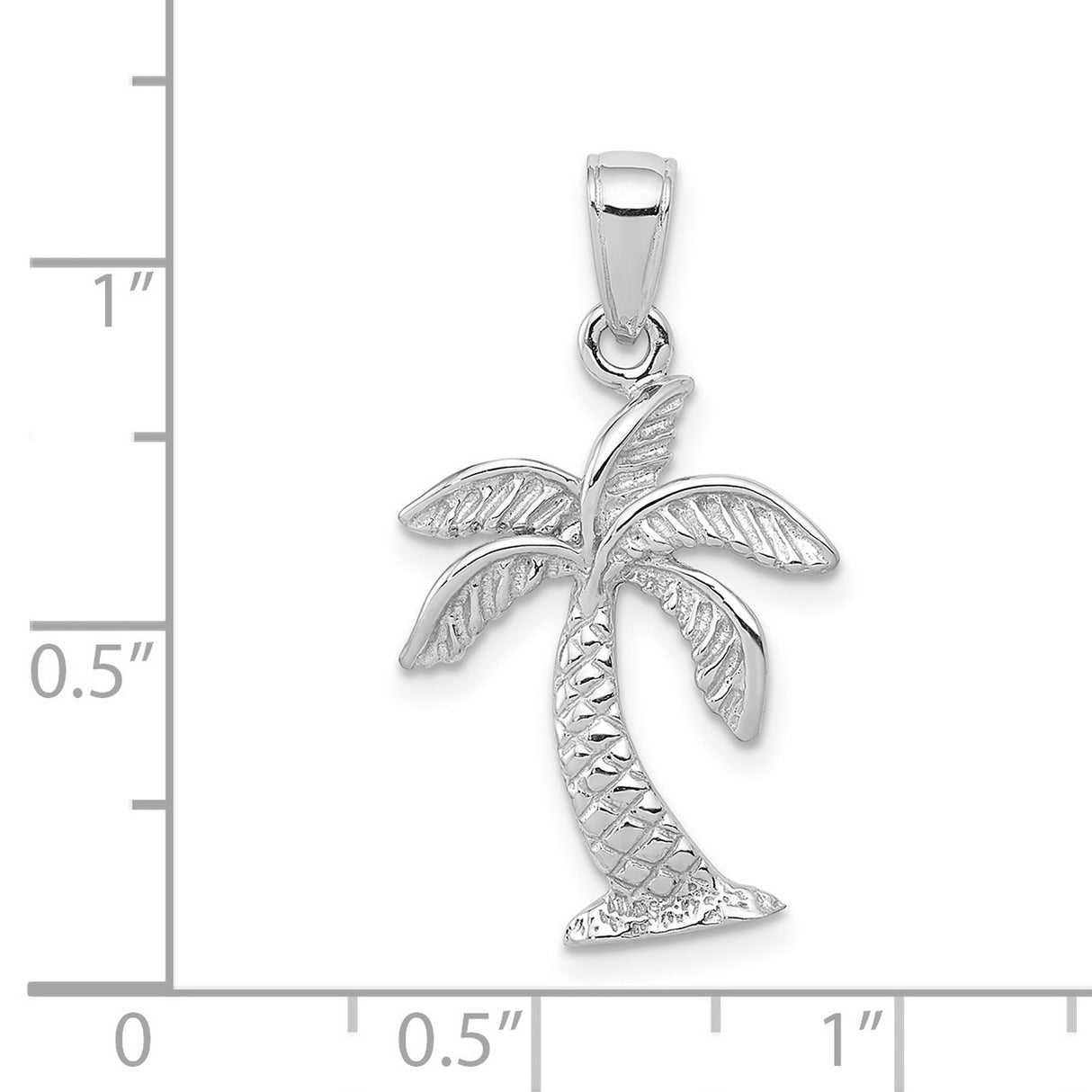 14k White Gold Palm Tree Pendant with Detailed Trunk and Leaf Design