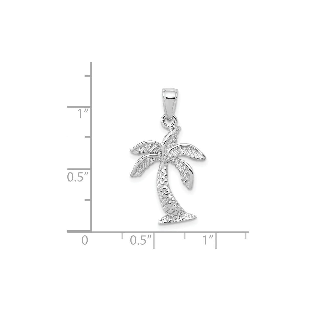 14k White Gold Palm Tree Pendant with Textured Details, Tropical Beach Style Jewelry for Women